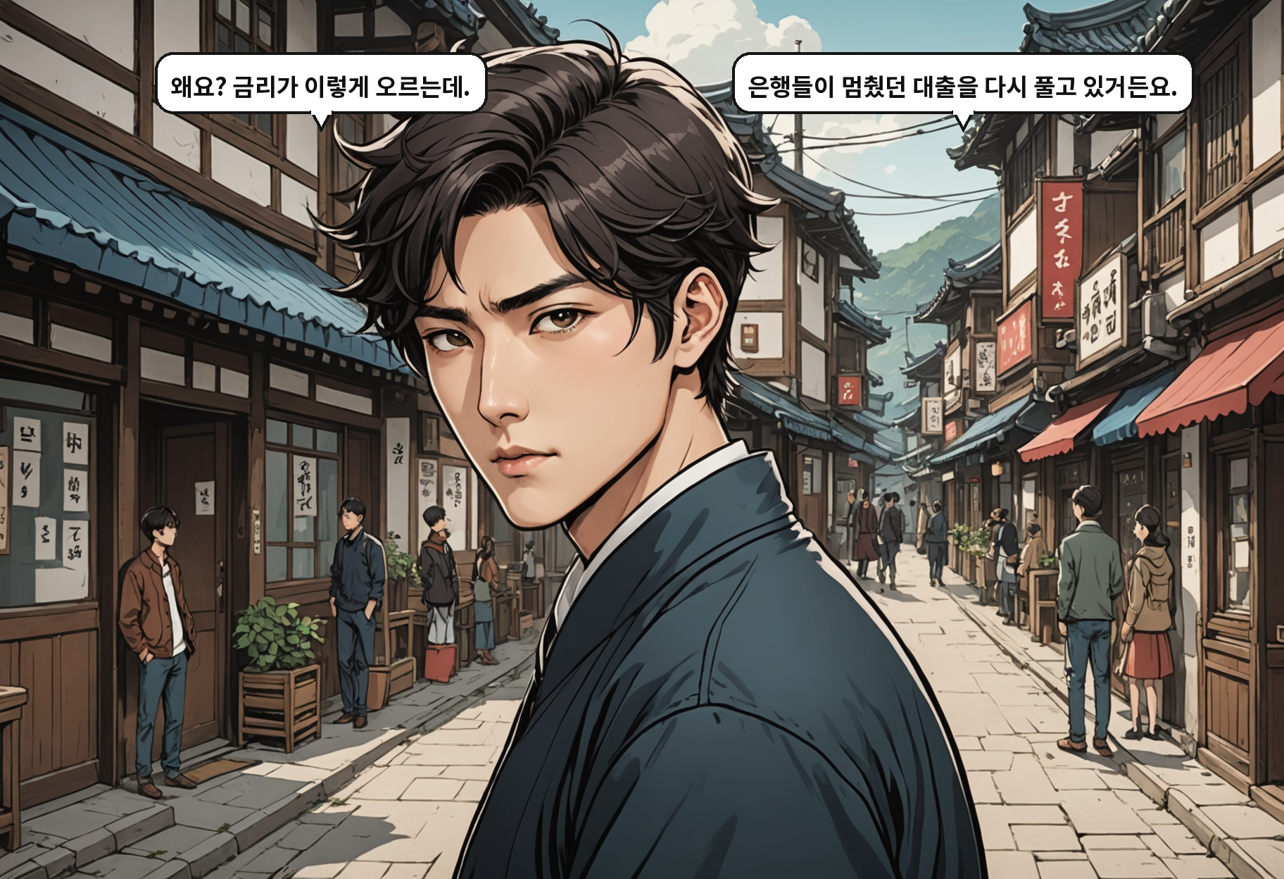 A: 왜요? 금리가 이렇게 오르는데. B: 은행들이 멈췄던 대출을 다시 풀고 있거든요.