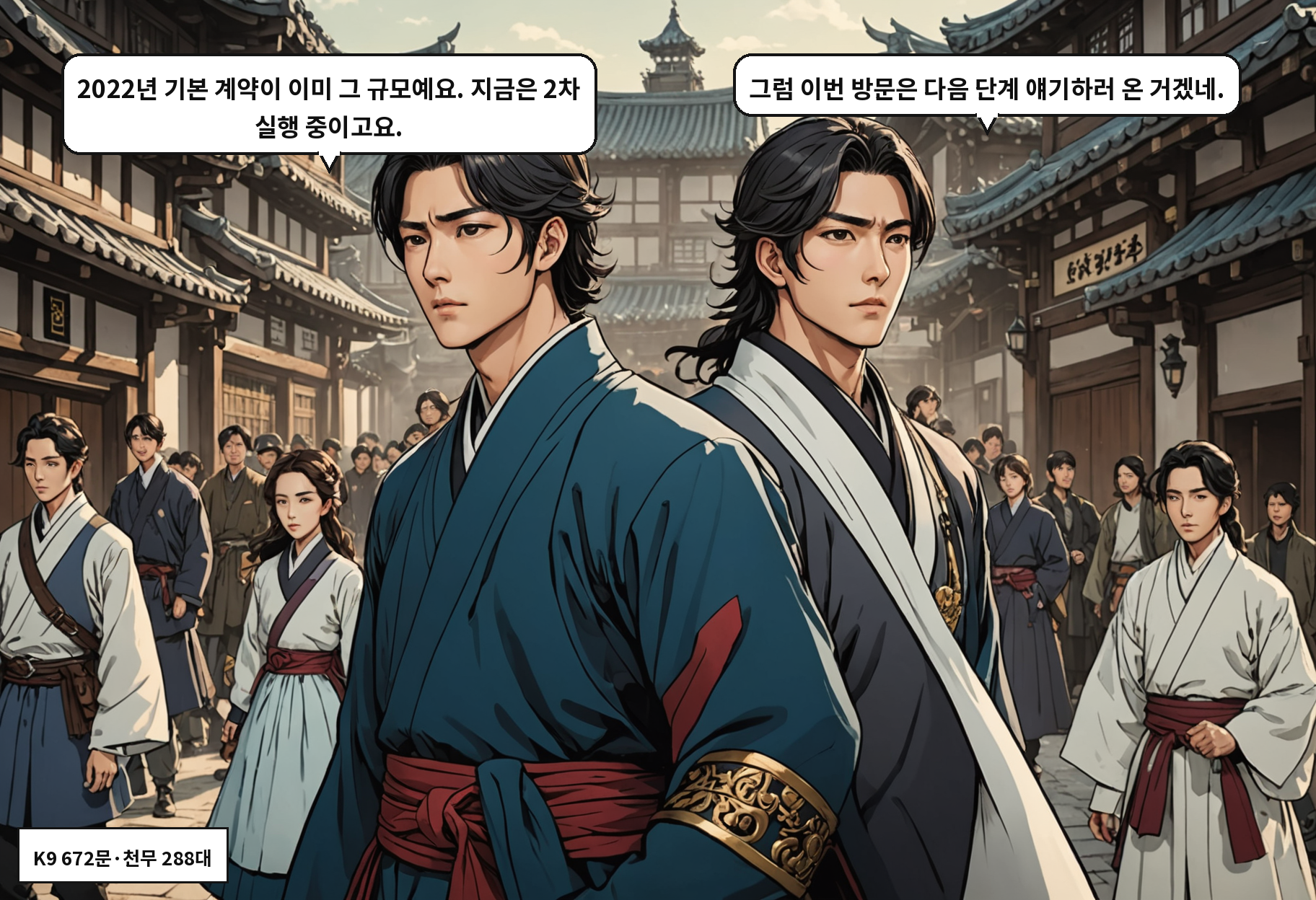 A: 2022년 기본 계약이 이미 그 규모예요. 지금은 2차 실행 중이고요. B: 그럼 이번 방문은 다음 단계 얘기하러 온 거겠네.