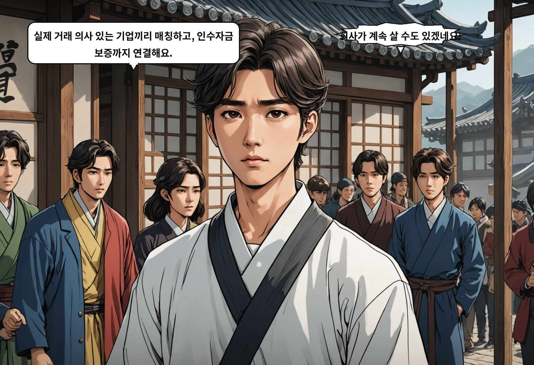 B: 실제 거래 의사 있는 기업끼리 매칭하고, 인수자금 보증까지 연결해요. A: 회사가 계속 살 수도 있겠네요!