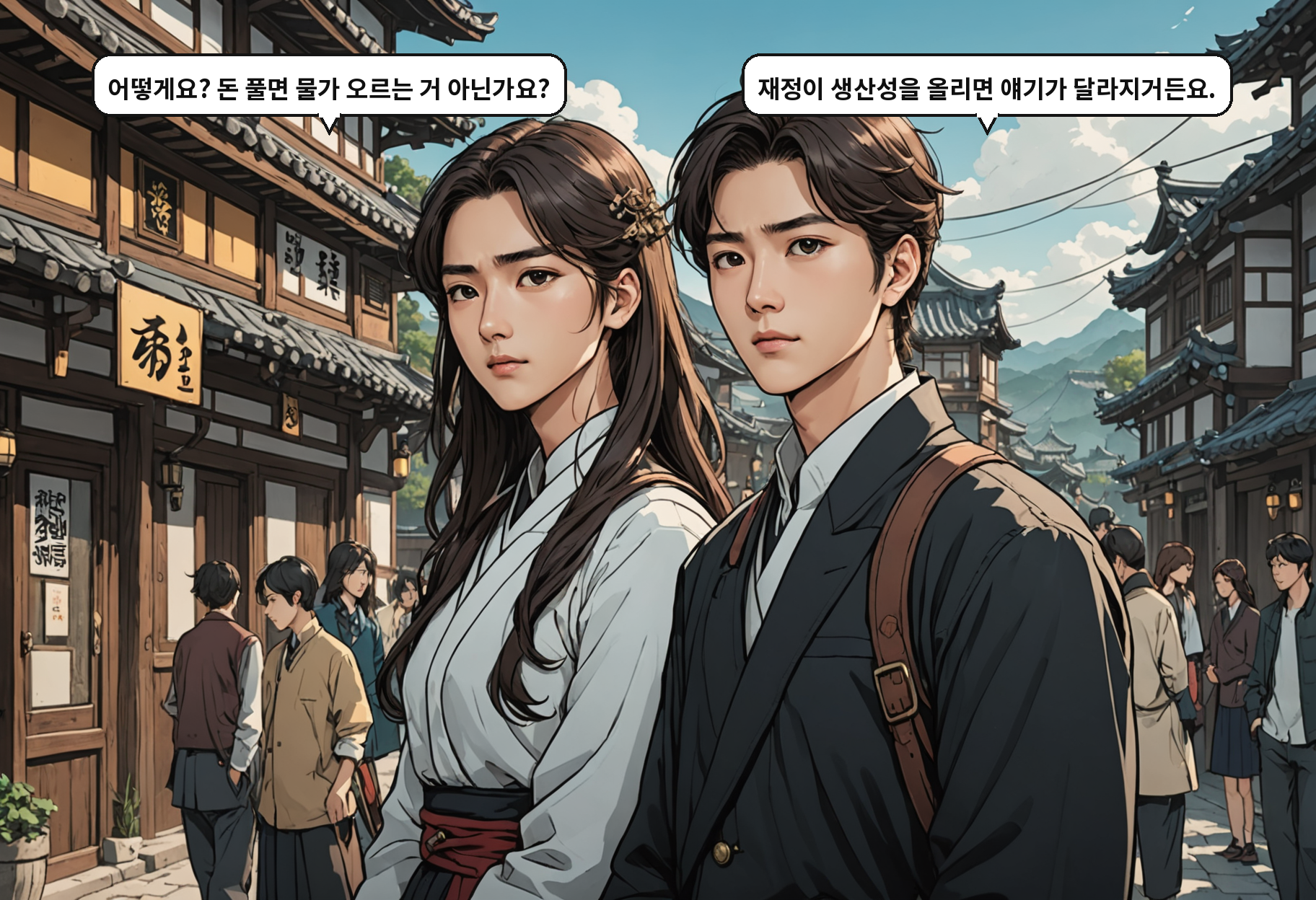 A: 어떻게요? 돈 풀면 물가 오르는 거 아닌가요? B: 재정이 생산성을 올리면 얘기가 달라지거든요.