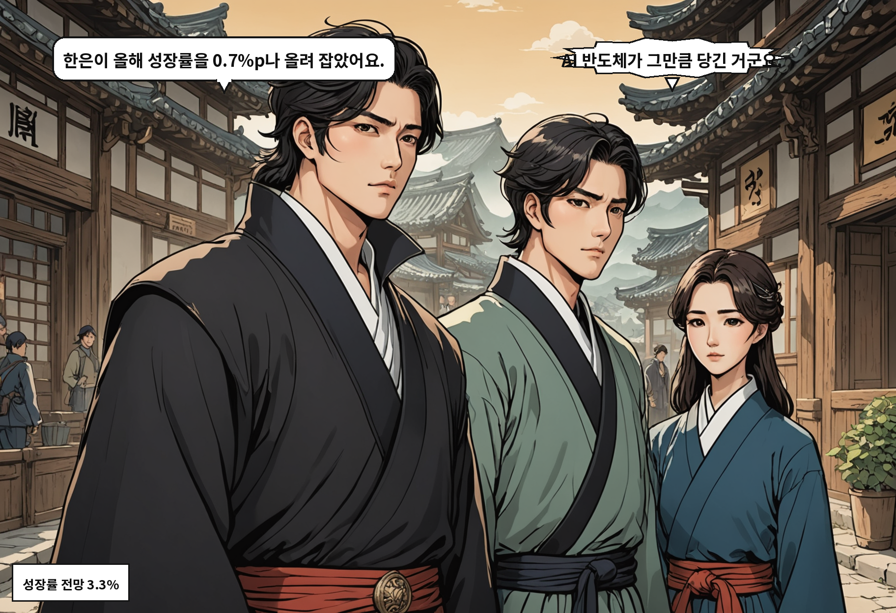 B: 한은이 올해 성장률을 0.7%p나 올려 잡았어요. A: AI 반도체가 그만큼 당긴 거군요.