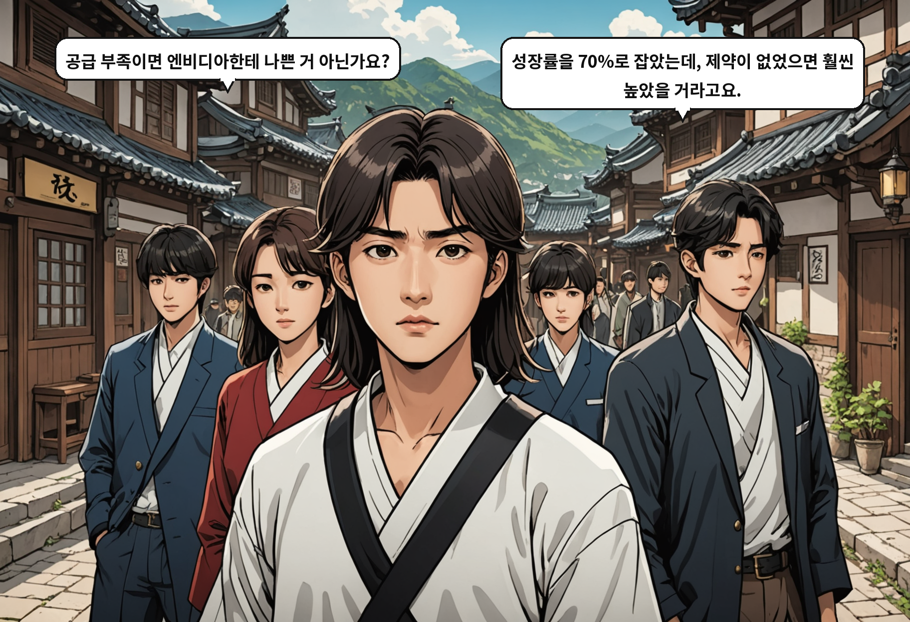 B: 공급 부족이면 엔비디아한테 나쁜 거 아닌가요? A: 성장률을 70%로 잡았는데, 제약이 없었으면 훨씬 높았을 거라고요.