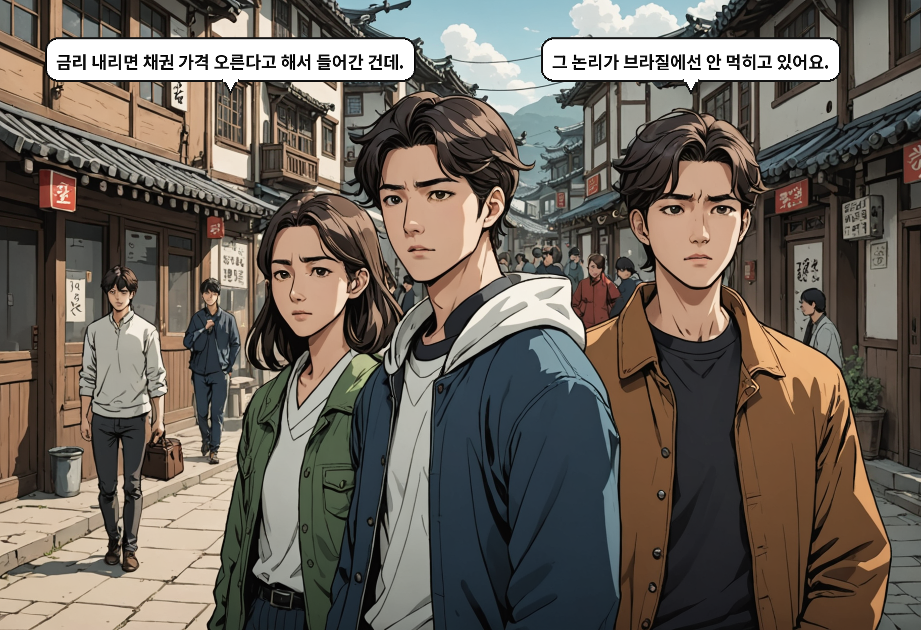 B: 금리 내리면 채권 가격 오른다고 해서 들어간 건데. A: 그 논리가 브라질에선 안 먹히고 있어요.