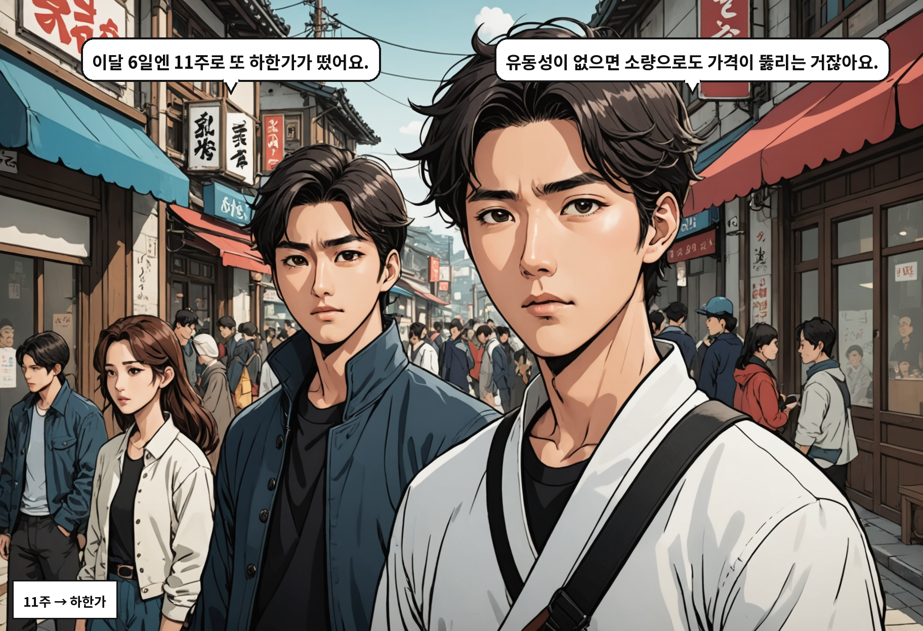 A: 이달 6일엔 11주로 또 하한가가 떴어요. B: 유동성이 없으면 소량으로도 가격이 뚫리는 거잖아요.