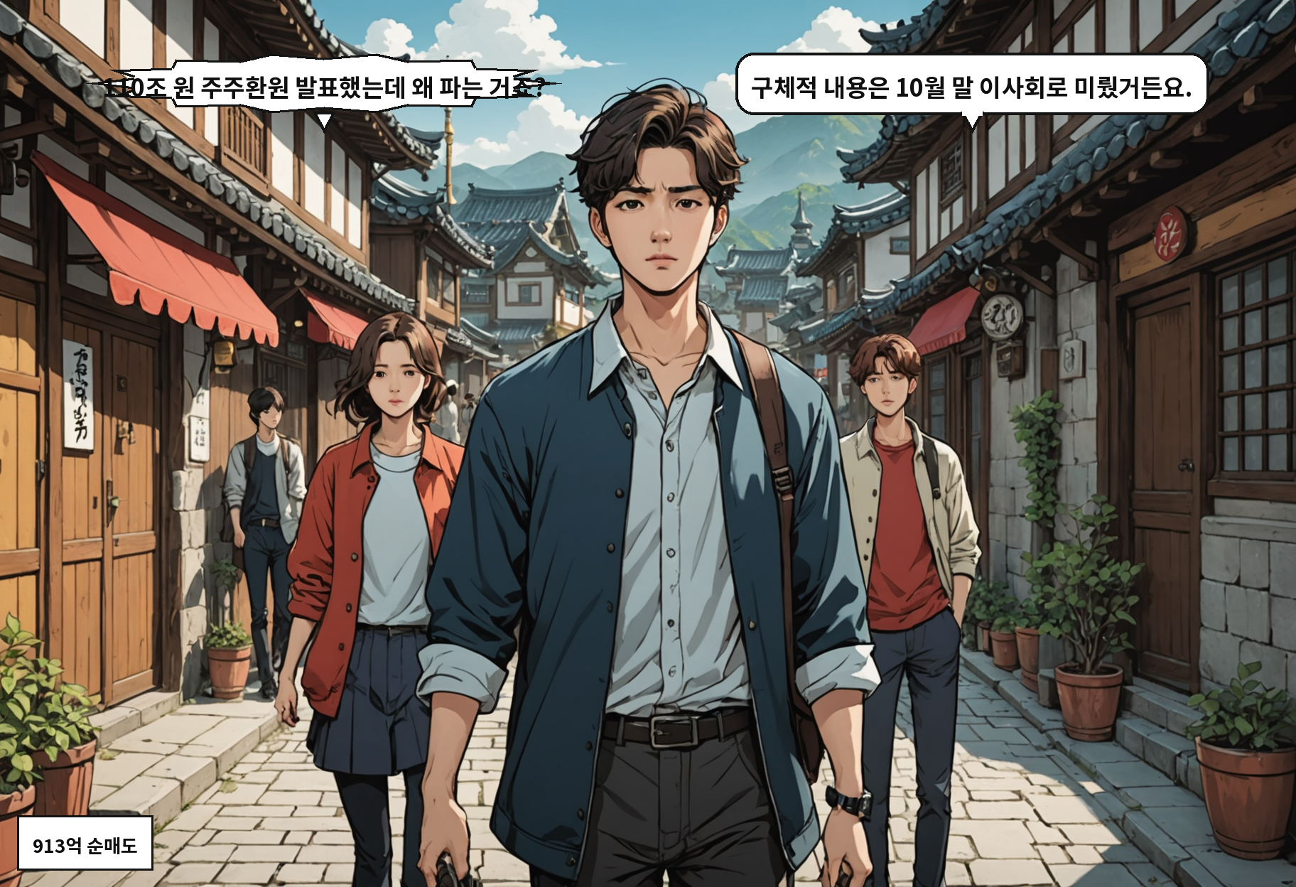 B: 110조 원 주주환원 발표했는데 왜 파는 거죠? A: 구체적 내용은 10월 말 이사회로 미뤘거든요.