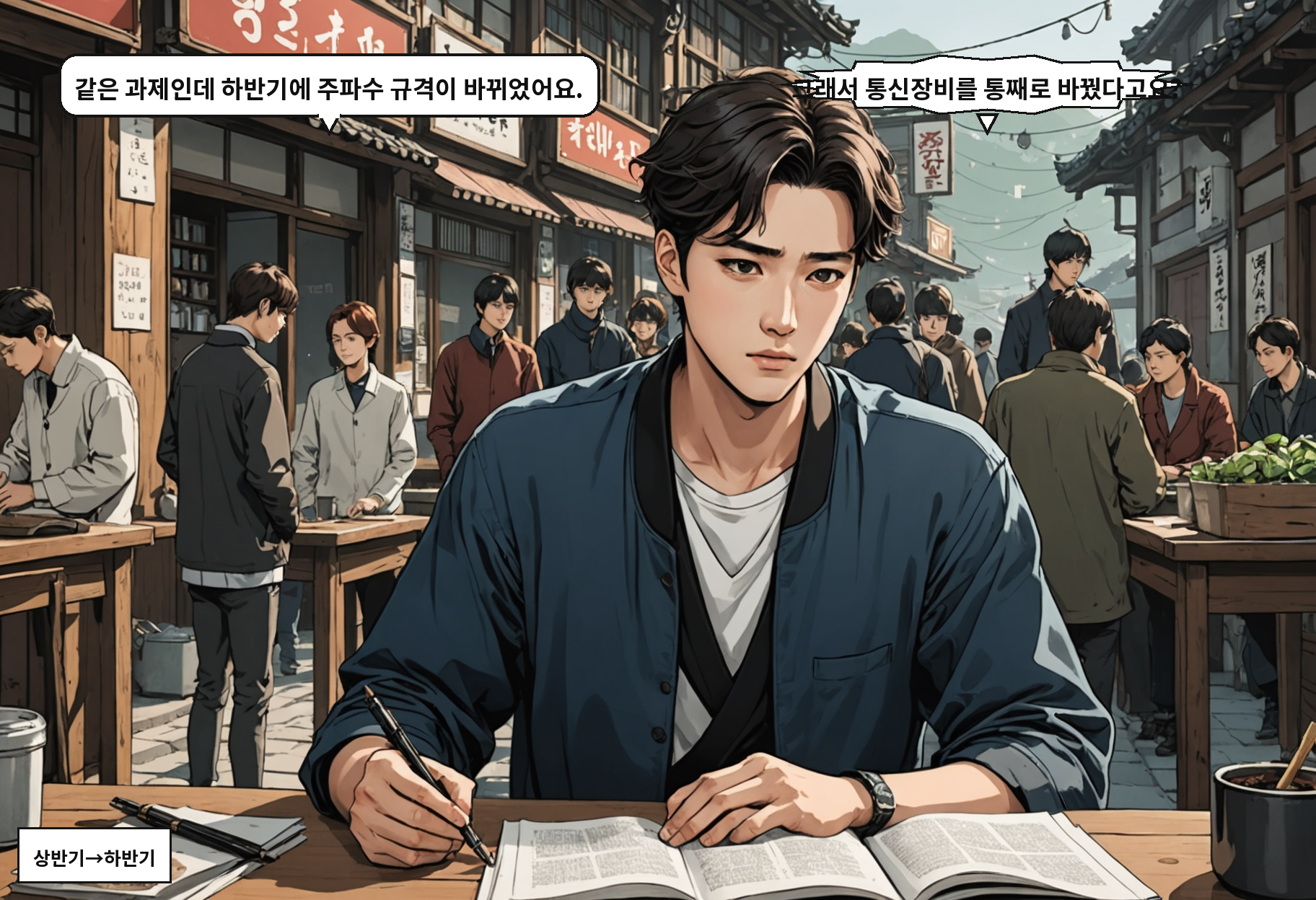 A: 같은 과제인데 하반기에 주파수 규격이 바뀌었어요. B: 그래서 통신장비를 통째로 바꿨다고요?