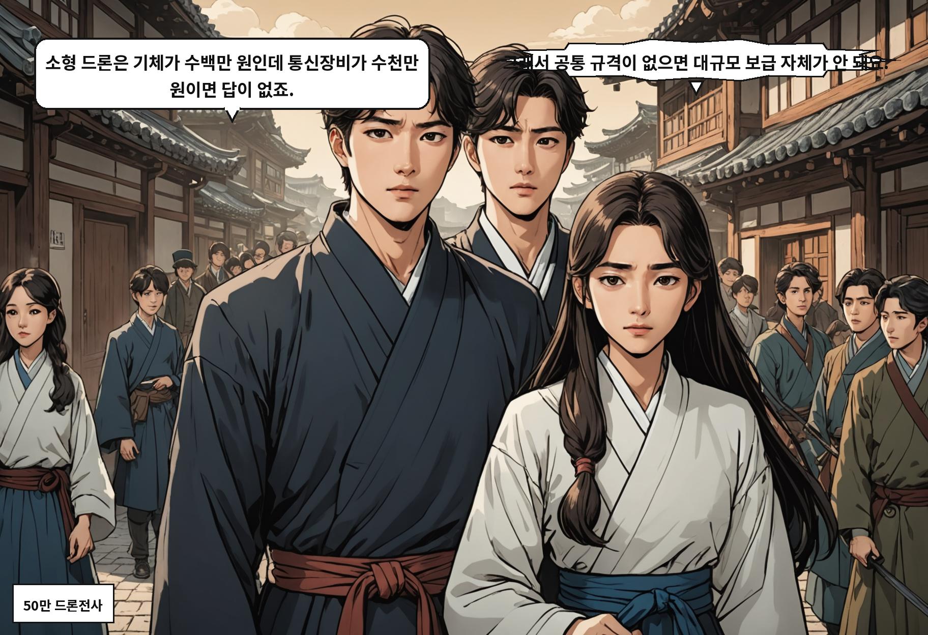 B: 소형 드론은 기체가 수백만 원인데 통신장비가 수천만 원이면 답이 없죠. A: 그래서 공통 규격이 없으면 대규모 보급 자체가 안 돼요.