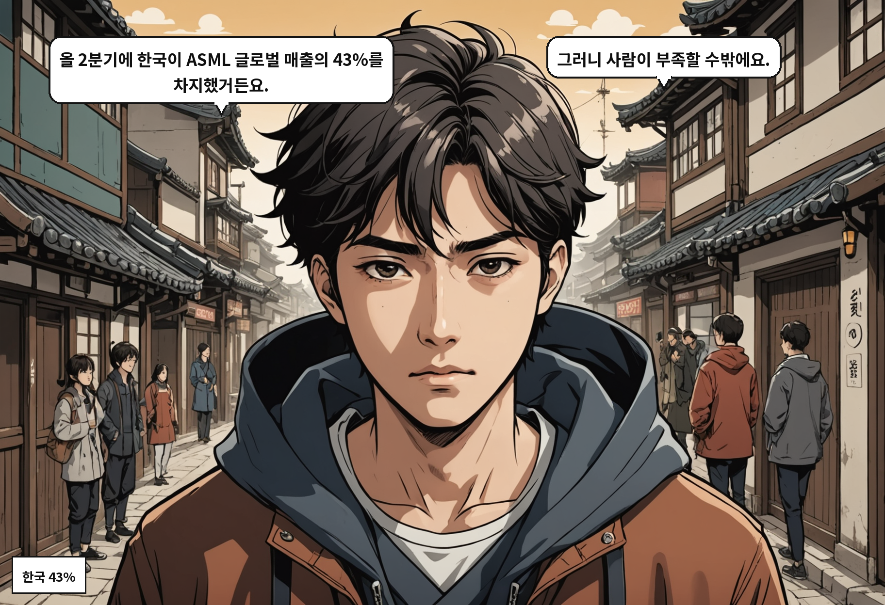 B: 올 2분기에 한국이 ASML 글로벌 매출의 43%를 차지했거든요. A: 그러니 사람이 부족할 수밖에요.