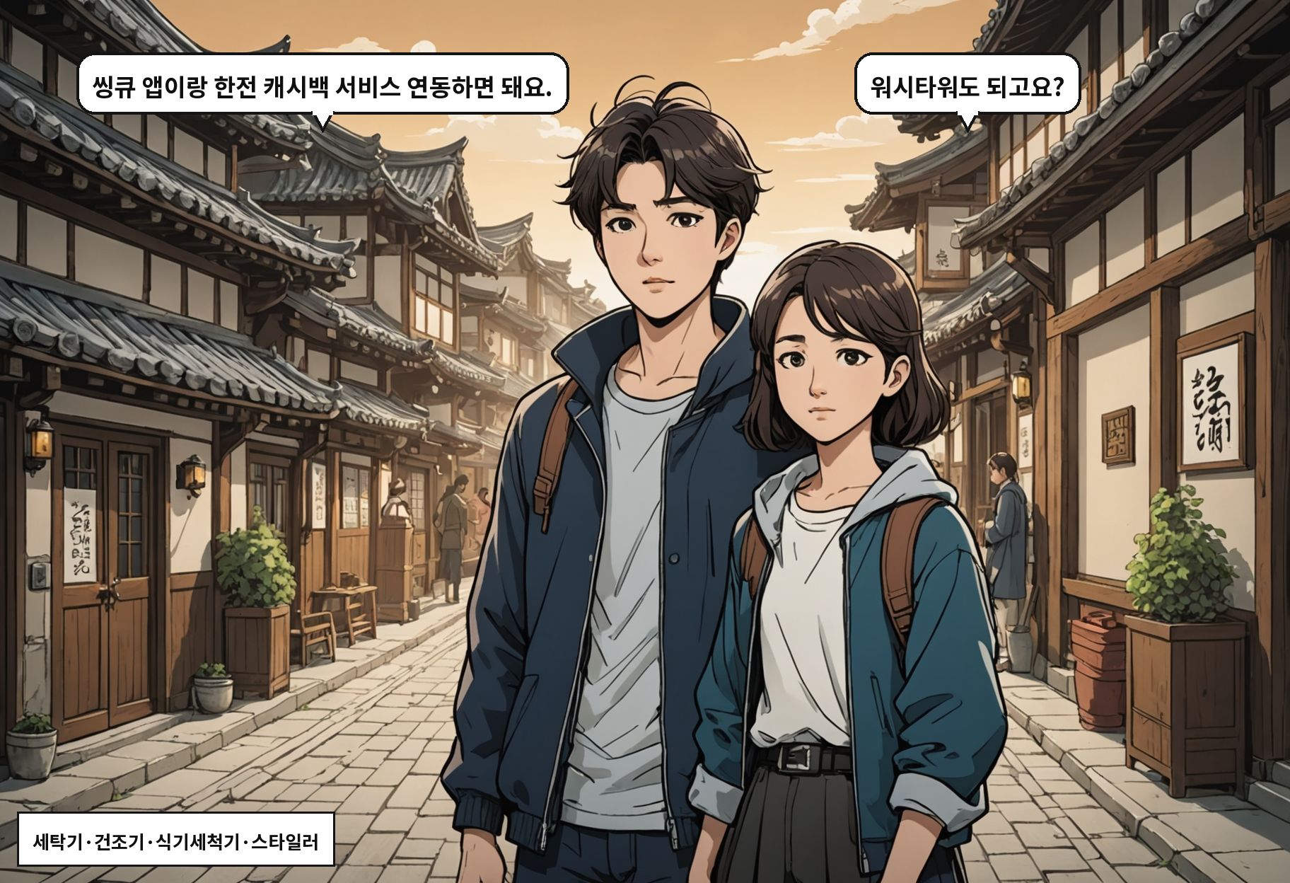 B: 씽큐 앱이랑 한전 캐시백 서비스 연동하면 돼요. A: 워시타워도 되고요?