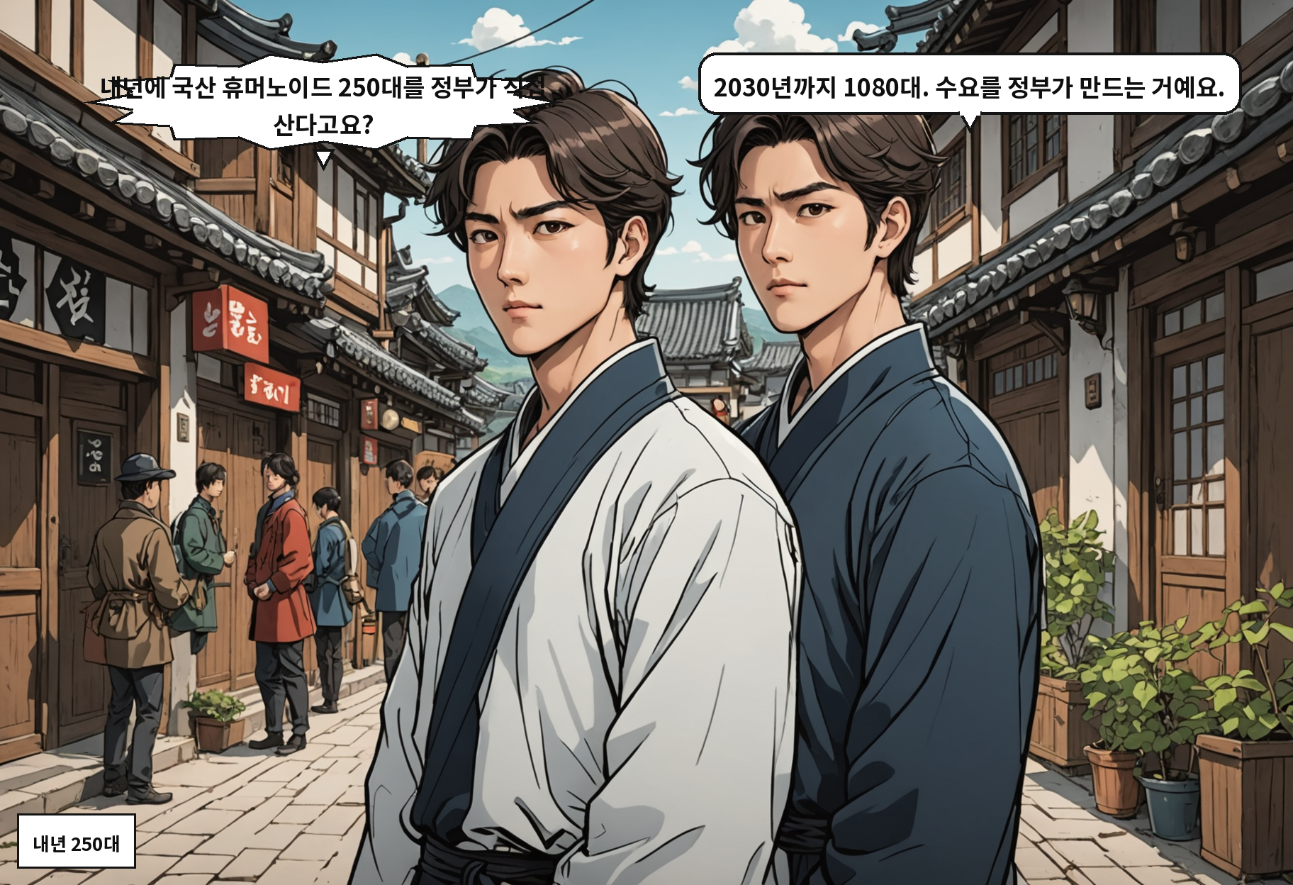 B: 내년에 국산 휴머노이드 250대를 정부가 직접 산다고요? A: 2030년까지 1080대. 수요를 정부가 만드는 거예요.