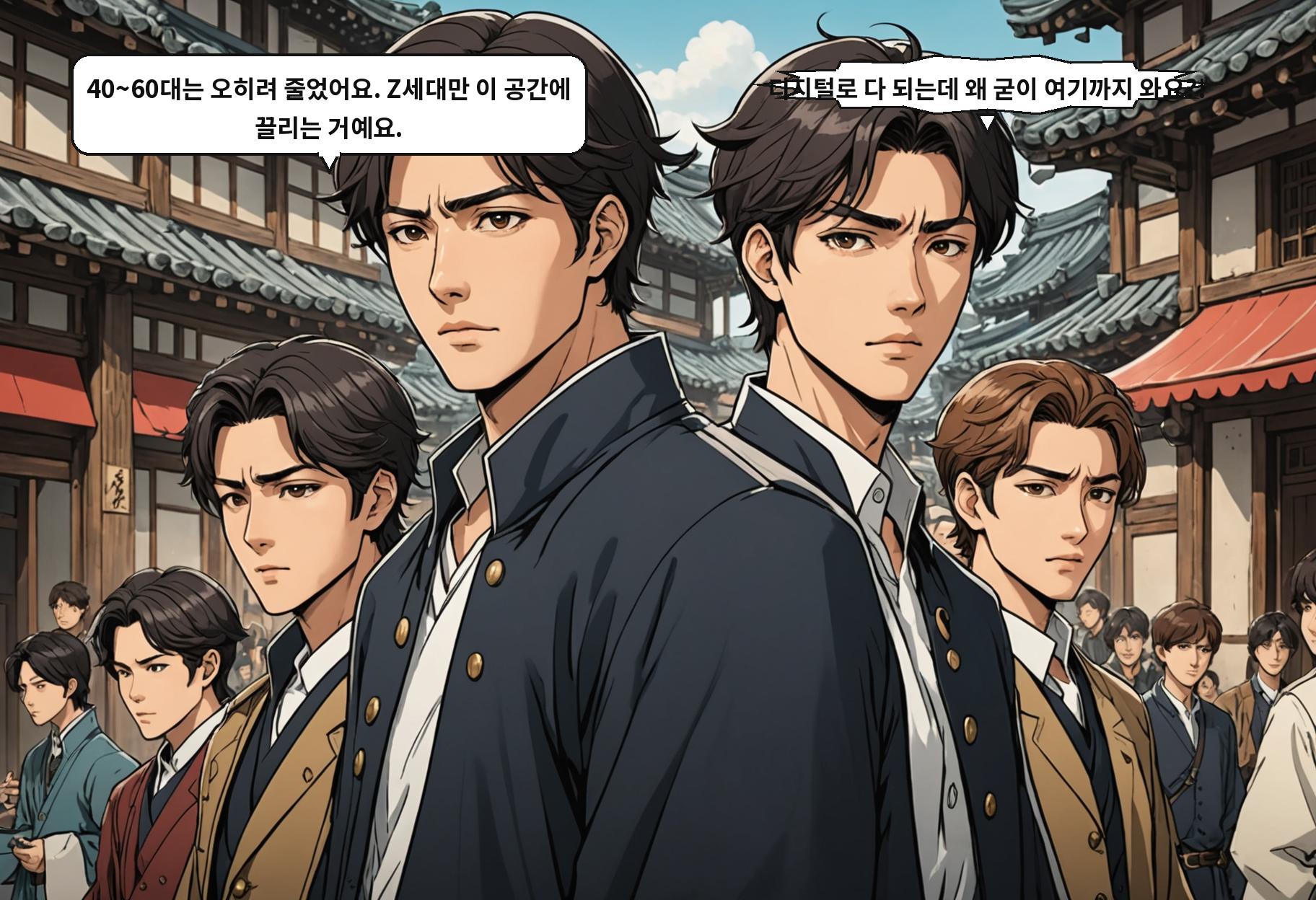 B: 40~60대는 오히려 줄었어요. Z세대만 이 공간에 끌리는 거예요. A: 디지털로 다 되는데 왜 굳이 여기까지 와요?!