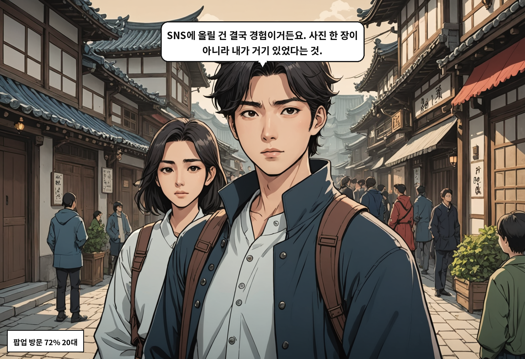 B: SNS에 올릴 건 결국 경험이거든요. 사진 한 장이 아니라 내가 거기 있었다는 것.