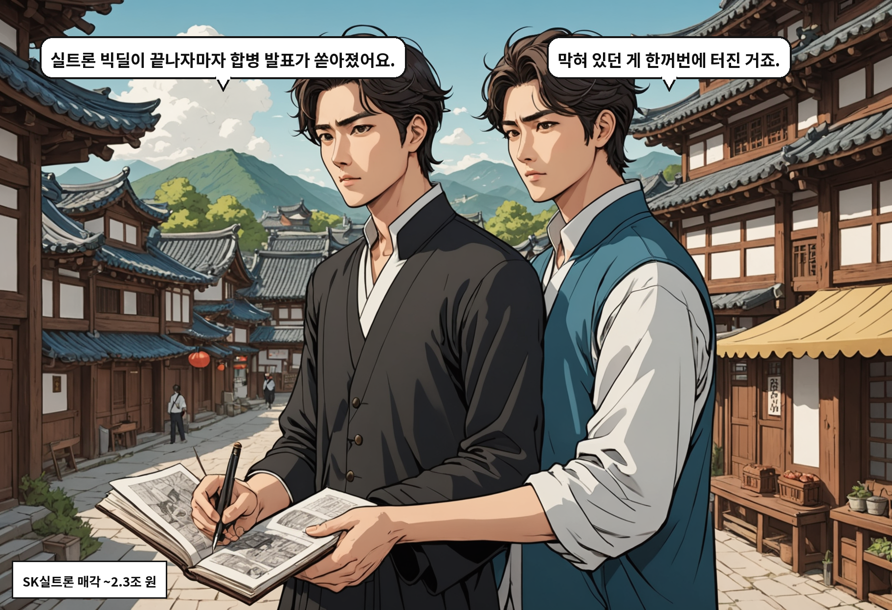 A: 실트론 빅딜이 끝나자마자 합병 발표가 쏟아졌어요. B: 막혀 있던 게 한꺼번에 터진 거죠.