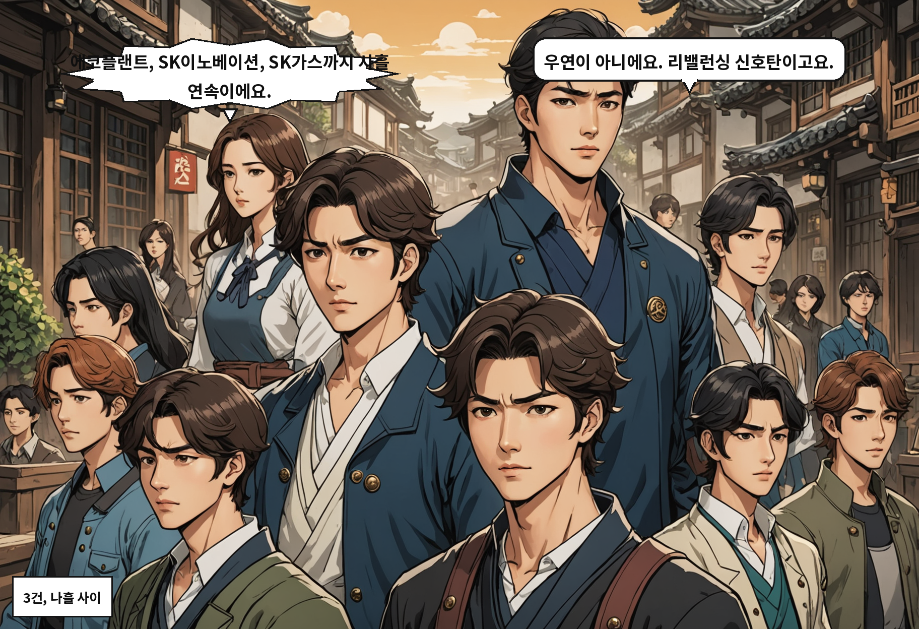 A: 에코플랜트, SK이노베이션, SK가스까지 사흘 연속이에요. B: 우연이 아니에요. 리밸런싱 신호탄이고요.