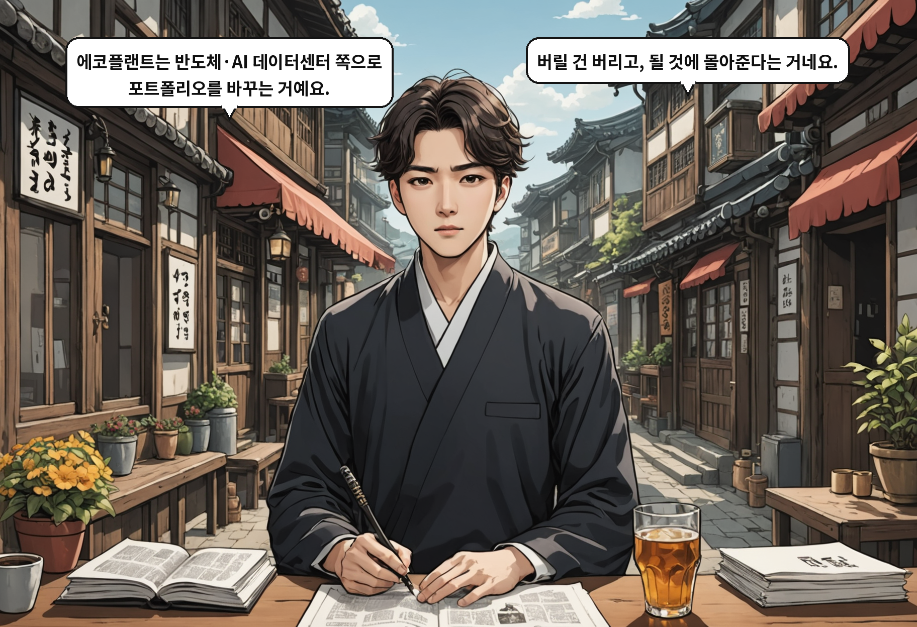 B: 에코플랜트는 반도체·AI 데이터센터 쪽으로 포트폴리오를 바꾸는 거예요. A: 버릴 건 버리고, 될 것에 몰아준다는 거네요.