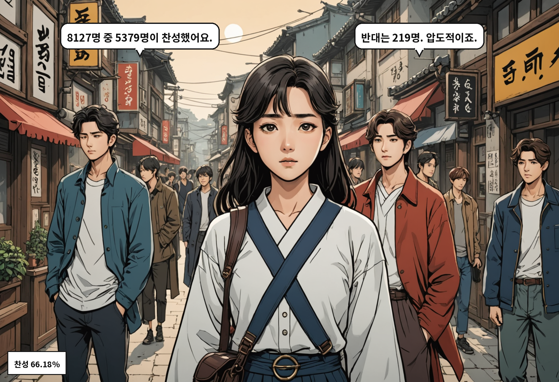 A: 8127명 중 5379명이 찬성했어요. B: 반대는 219명. 압도적이죠.