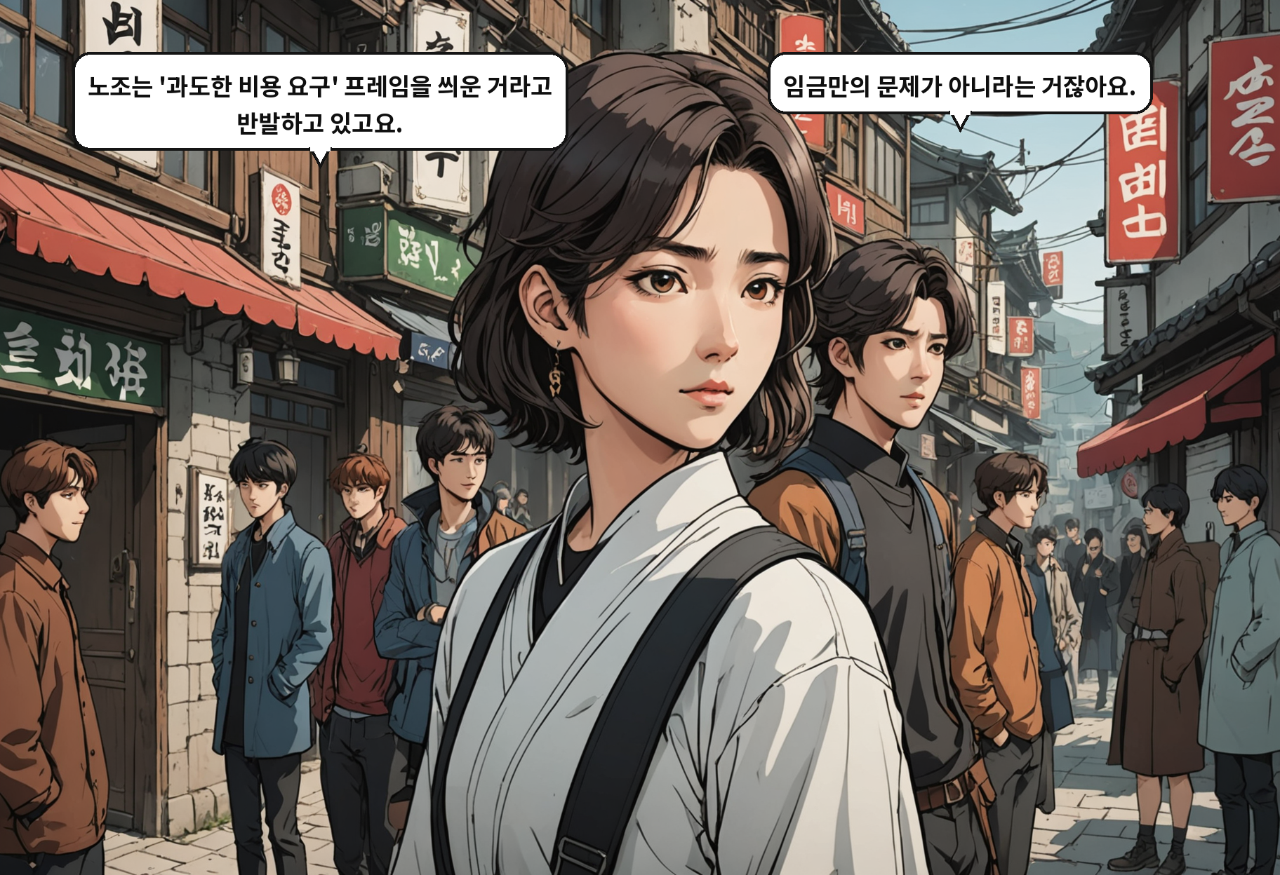 B: 노조는 '과도한 비용 요구' 프레임을 씌운 거라고 반발하고 있고요. A: 임금만의 문제가 아니라는 거잖아요.