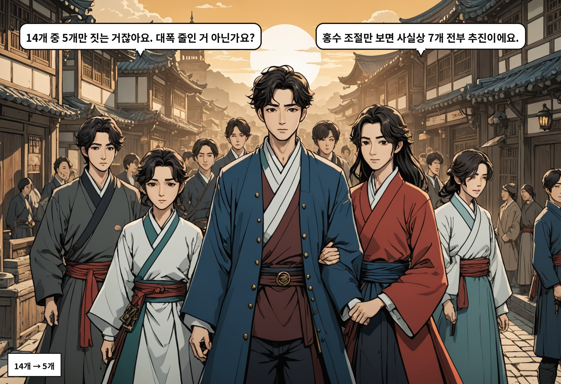 A: 14개 중 5개만 짓는 거잖아요. 대폭 줄인 거 아닌가요? B: 홍수 조절만 보면 사실상 7개 전부 추진이에요.