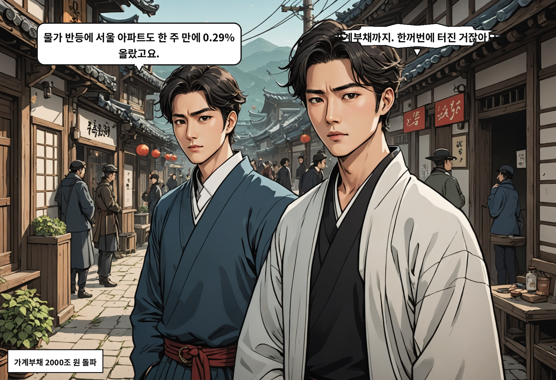 A: 물가 반등에 서울 아파트도 한 주 만에 0.29% 올랐고요. B: 가계부채까지. 한꺼번에 터진 거잖아요.