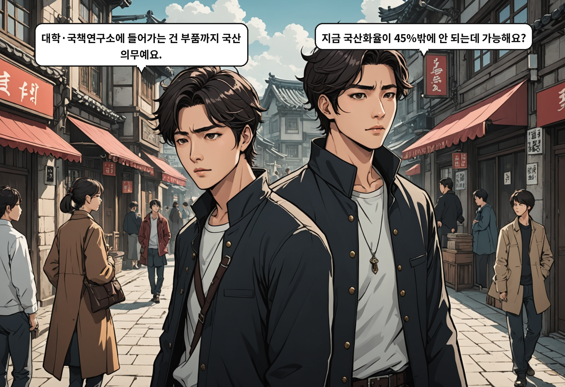 B: 대학·국책연구소에 들어가는 건 부품까지 국산 의무예요. A: 지금 국산화율이 45%밖에 안 되는데 가능해요?