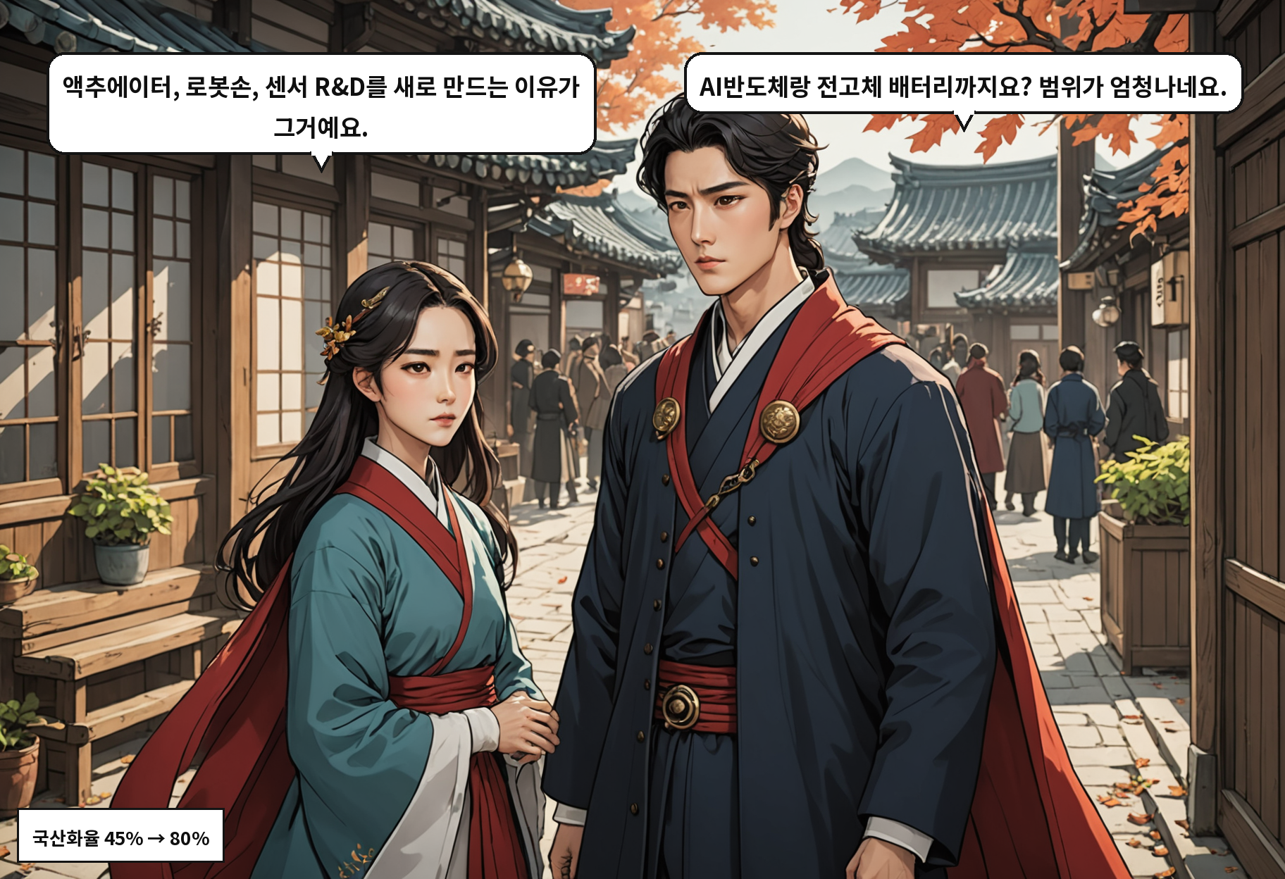 B: 액추에이터, 로봇손, 센서 R&D를 새로 만드는 이유가 그거예요. A: AI반도체랑 전고체 배터리까지요? 범위가 엄청나네요.