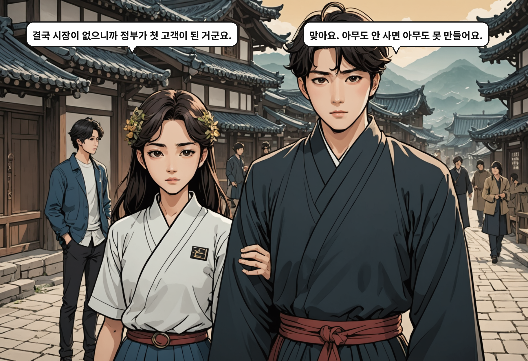 A: 결국 시장이 없으니까 정부가 첫 고객이 된 거군요. B: 맞아요. 아무도 안 사면 아무도 못 만들어요.