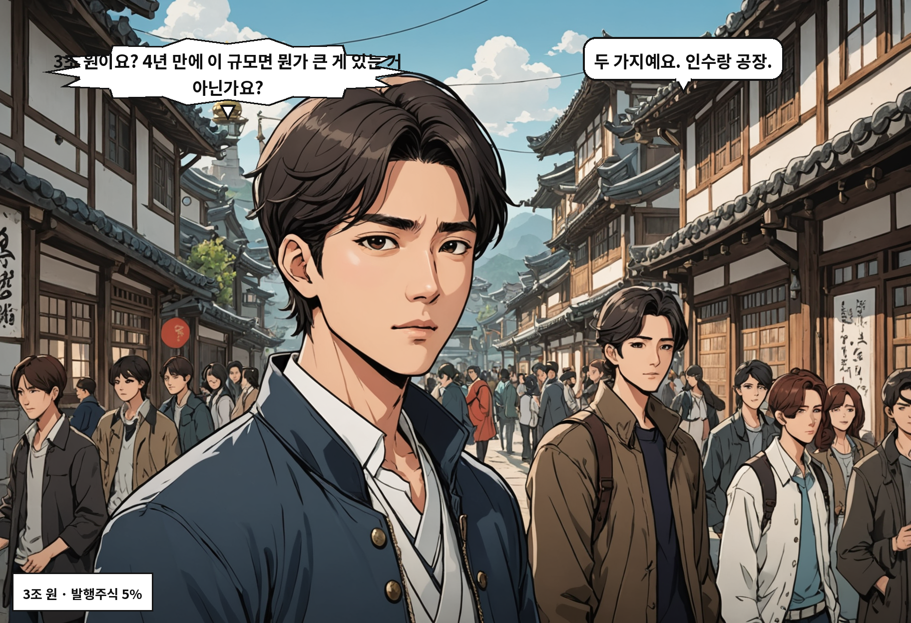 B: 3조 원이요? 4년 만에 이 규모면 뭔가 큰 게 있는 거 아닌가요? A: 두 가지예요. 인수랑 공장.