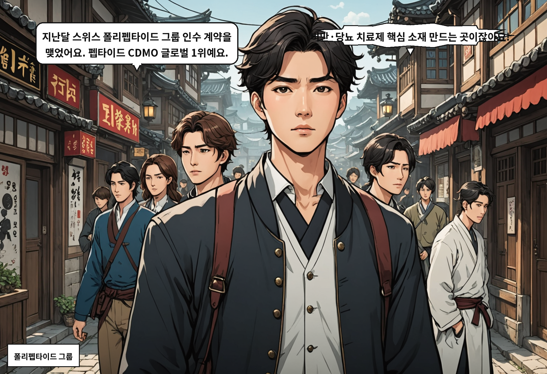 A: 지난달 스위스 폴리펩타이드 그룹 인수 계약을 맺었어요. 펩타이드 CDMO 글로벌 1위예요. B: 비만·당뇨 치료제 핵심 소재 만드는 곳이잖아요!
