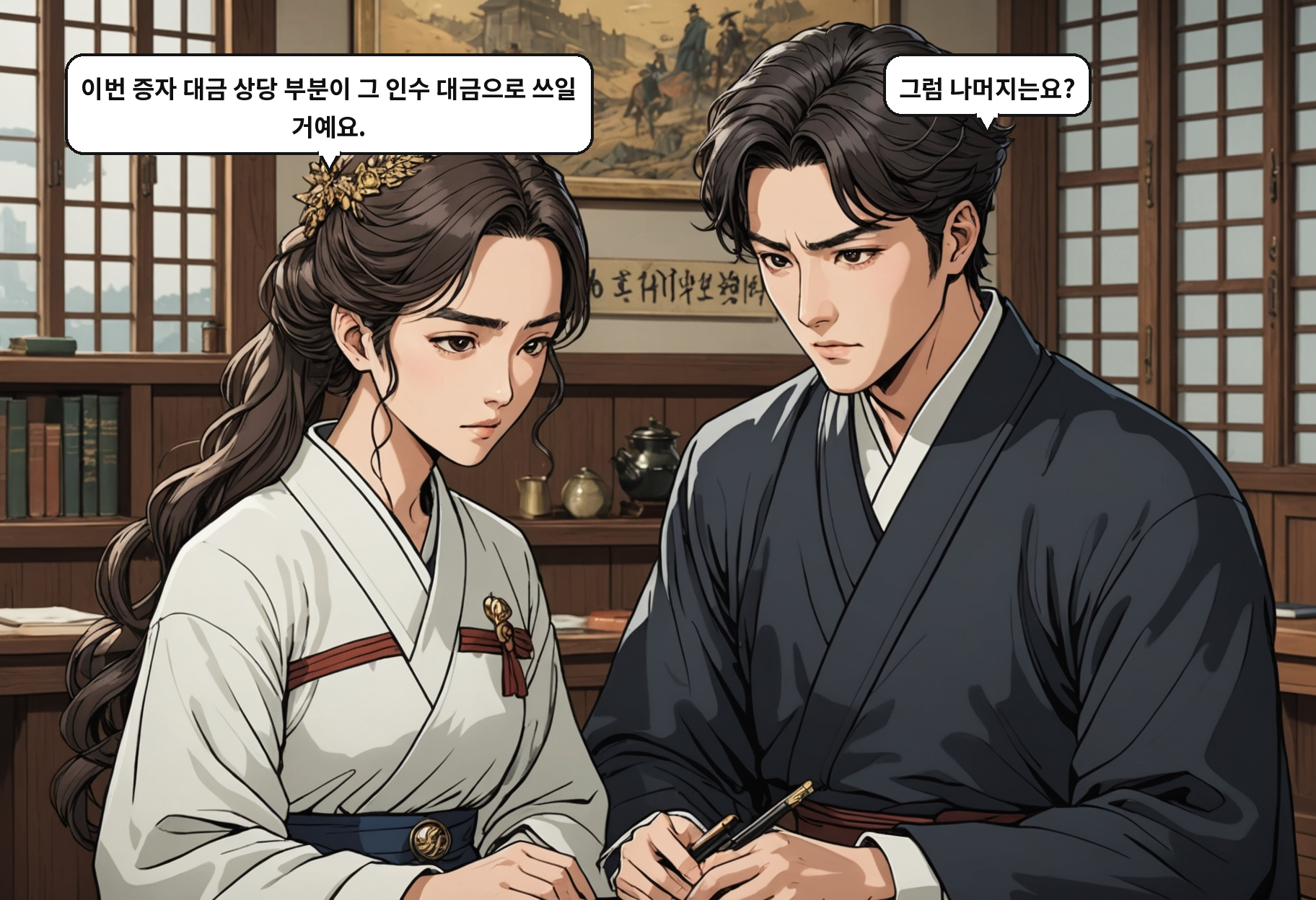 A: 이번 증자 대금 상당 부분이 그 인수 대금으로 쓰일 거예요. B: 그럼 나머지는요?