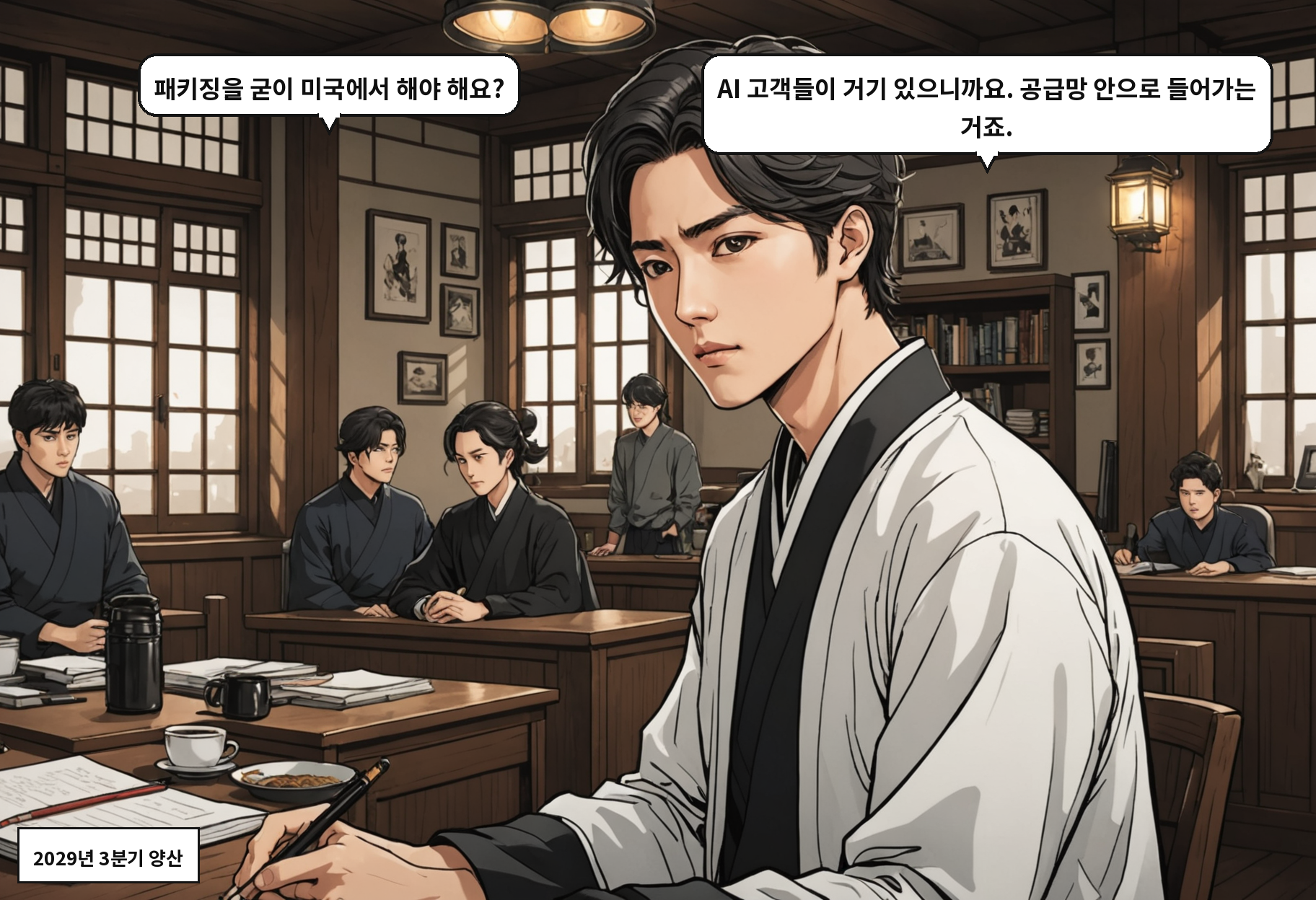 A: 패키징을 굳이 미국에서 해야 해요? B: AI 고객들이 거기 있으니까요. 공급망 안으로 들어가는 거죠.