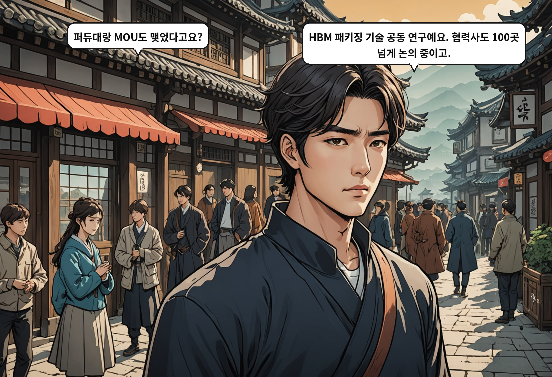 A: 퍼듀대랑 MOU도 맺었다고요? B: HBM 패키징 기술 공동 연구예요. 협력사도 100곳 넘게 논의 중이고.