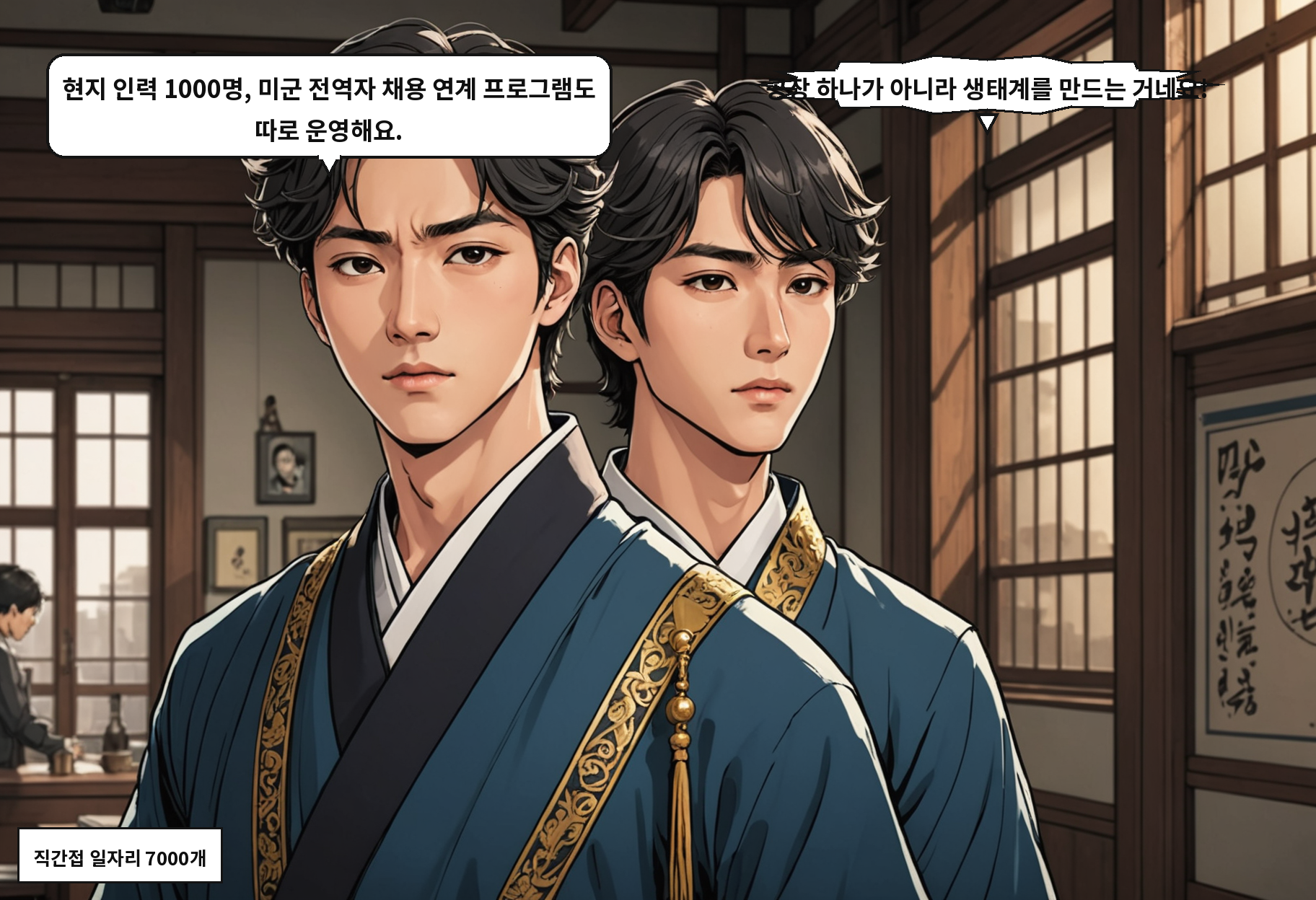 B: 현지 인력 1000명, 미군 전역자 채용 연계 프로그램도 따로 운영해요. A: 공장 하나가 아니라 생태계를 만드는 거네요!