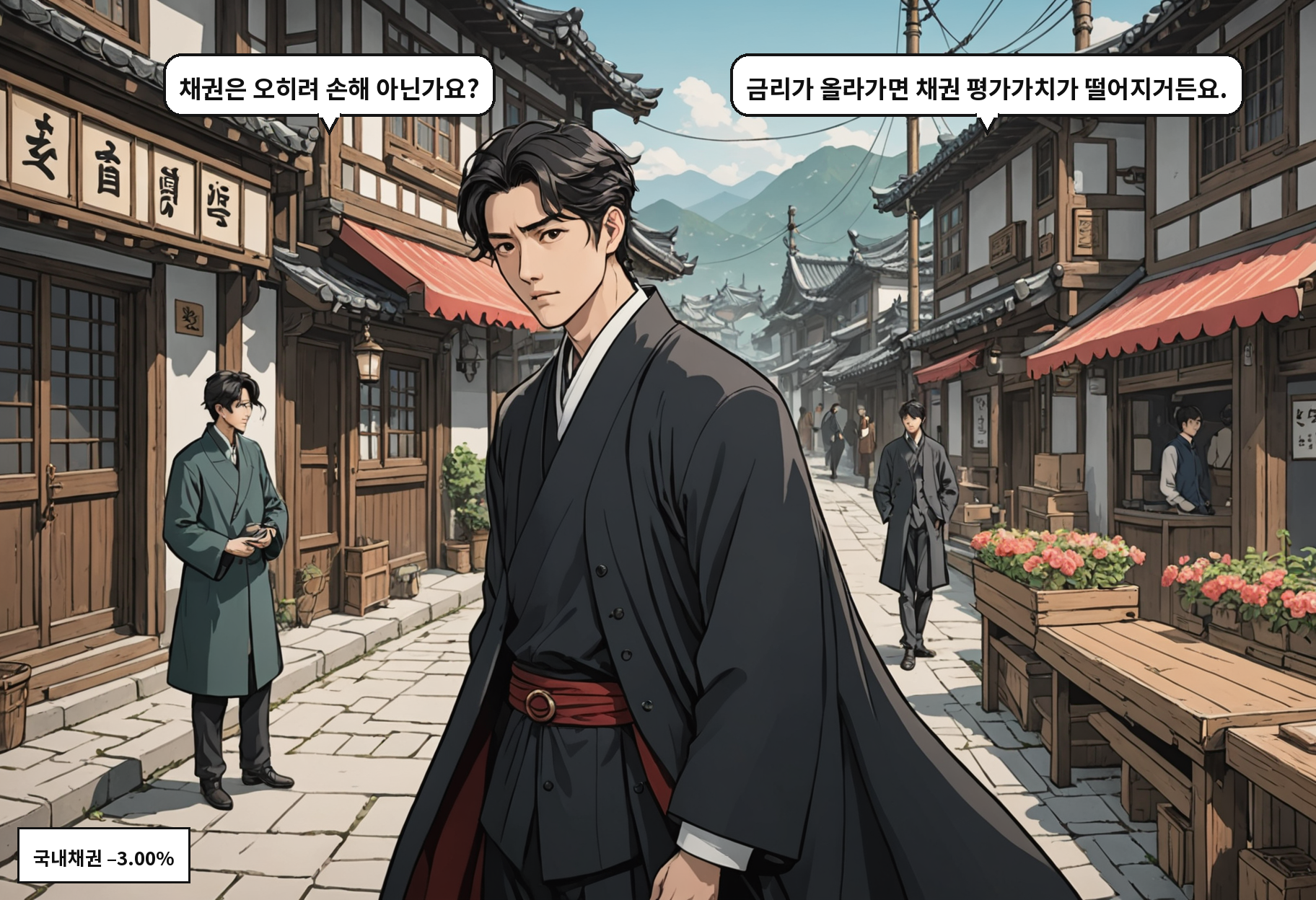 B: 채권은 오히려 손해 아닌가요? A: 금리가 올라가면 채권 평가가치가 떨어지거든요.