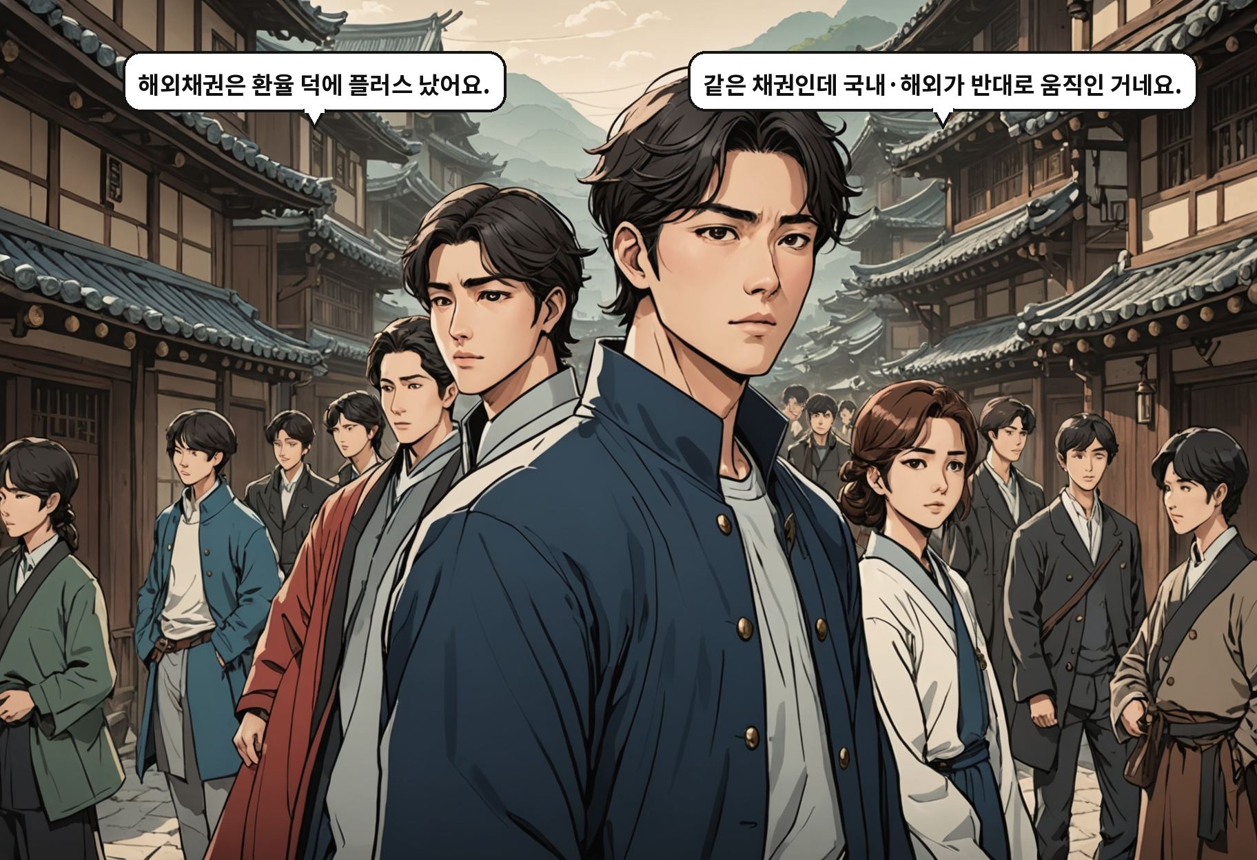 A: 해외채권은 환율 덕에 플러스 났어요. B: 같은 채권인데 국내·해외가 반대로 움직인 거네요.
