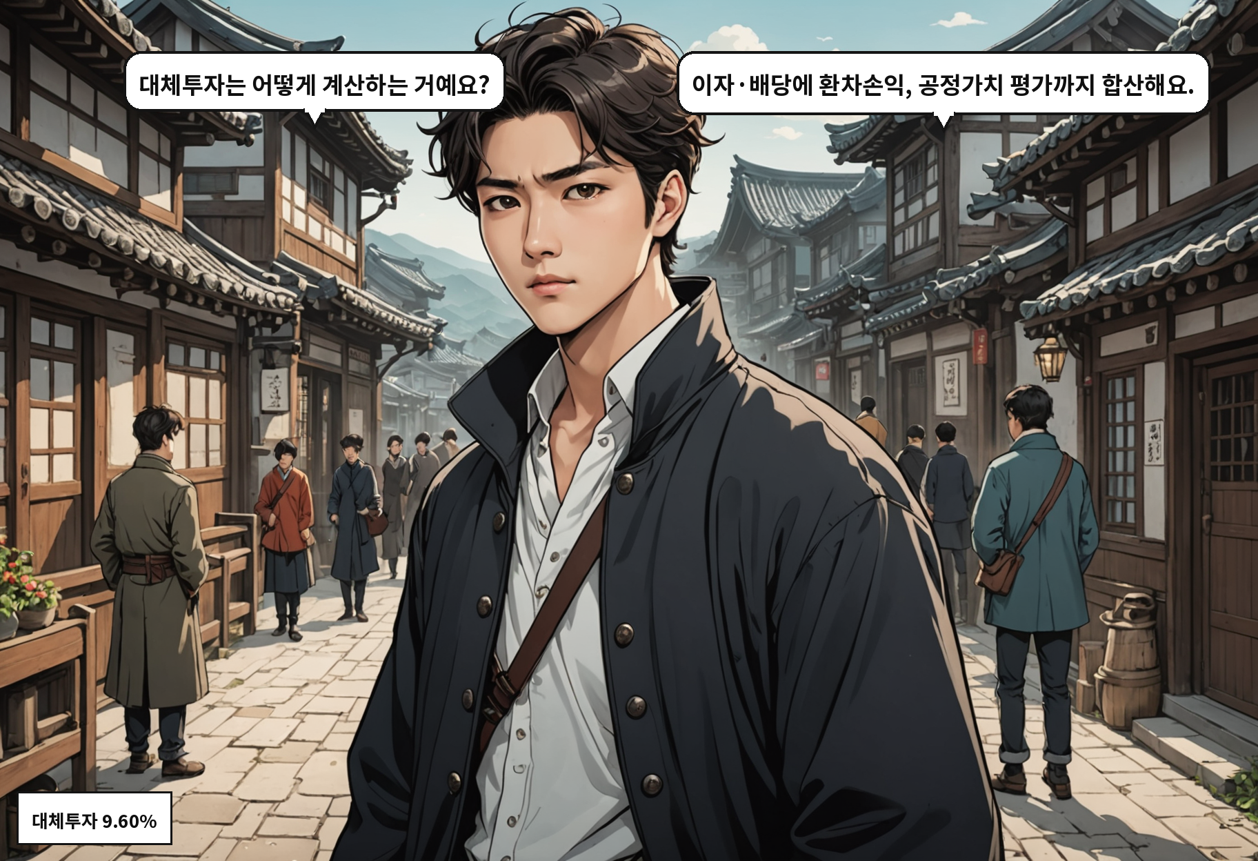 B: 대체투자는 어떻게 계산하는 거예요? A: 이자·배당에 환차손익, 공정가치 평가까지 합산해요.