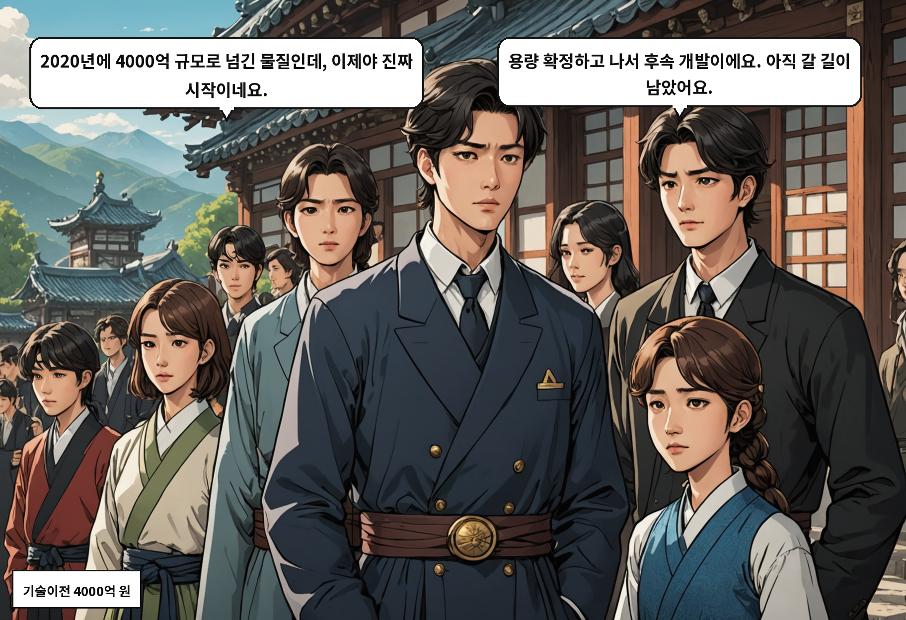 A: 2020년에 4000억 규모로 넘긴 물질인데, 이제야 진짜 시작이네요. B: 용량 확정하고 나서 후속 개발이에요. 아직 갈 길이 남았어요.