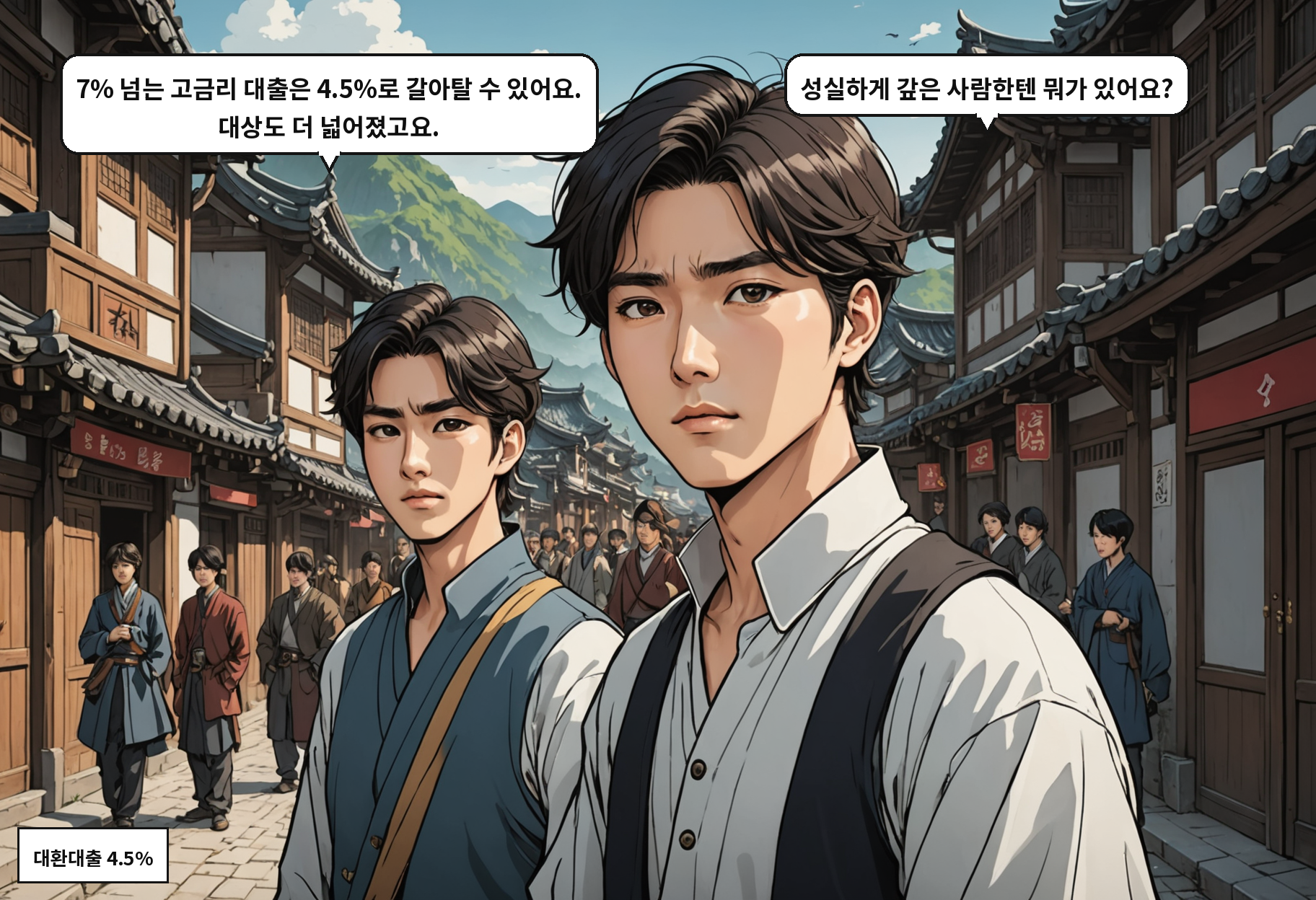 B: 7% 넘는 고금리 대출은 4.5%로 갈아탈 수 있어요. 대상도 더 넓어졌고요. A: 성실하게 갚은 사람한텐 뭐가 있어요?
