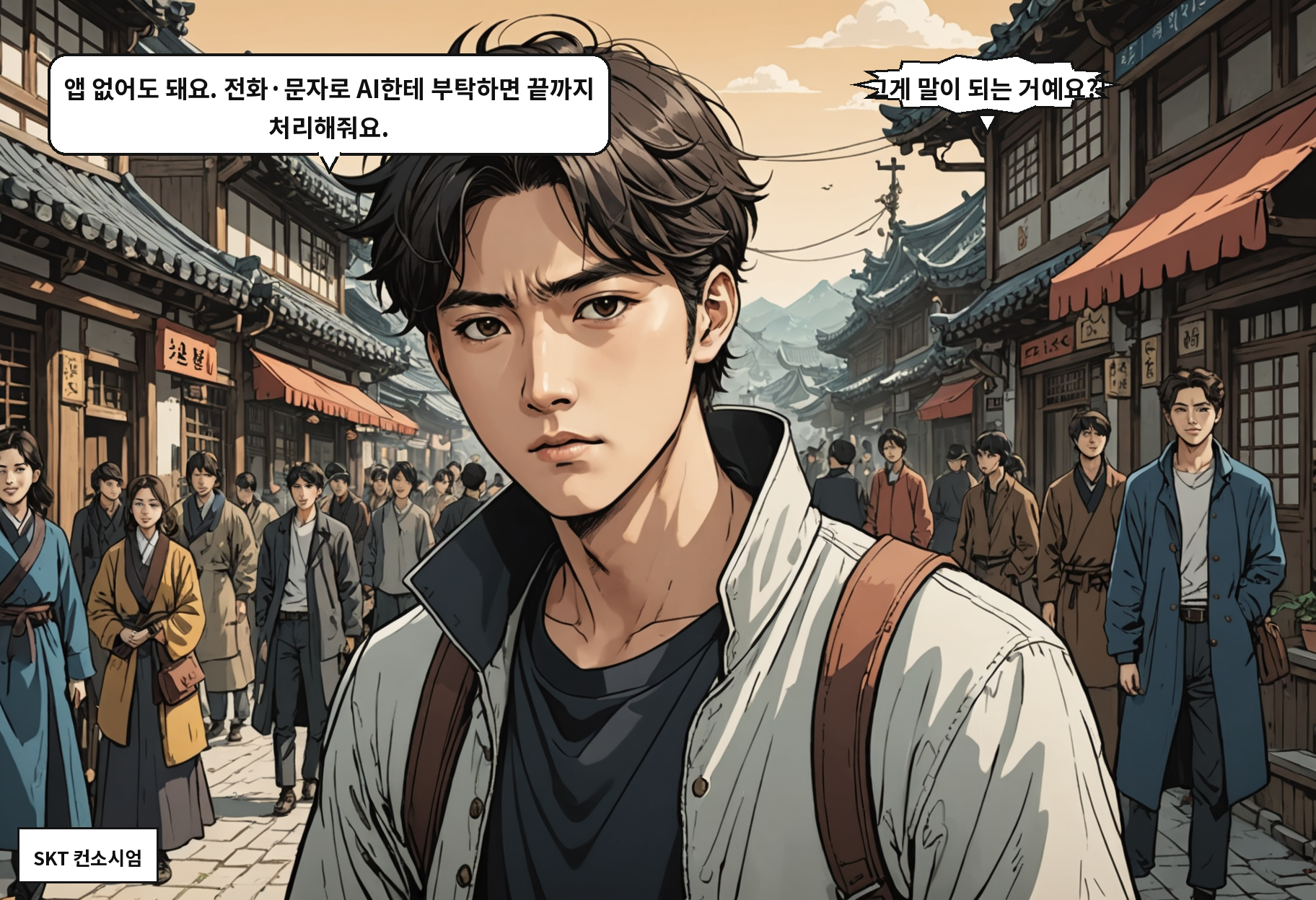 B: 앱 없어도 돼요. 전화·문자로 AI한테 부탁하면 끝까지 처리해줘요. A: 그게 말이 되는 거예요?!