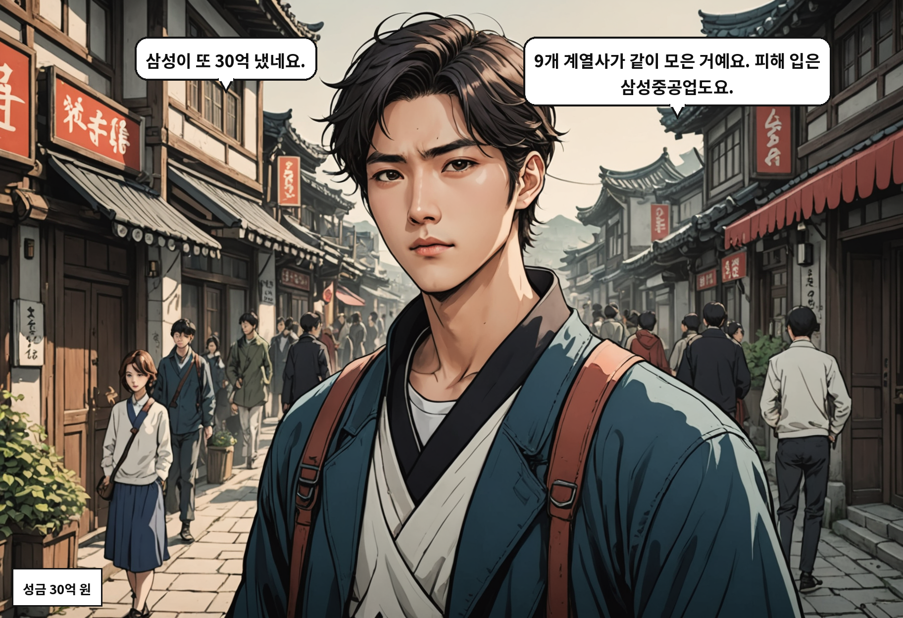 B: 삼성이 또 30억 냈네요. A: 9개 계열사가 같이 모은 거예요. 피해 입은 삼성중공업도요.