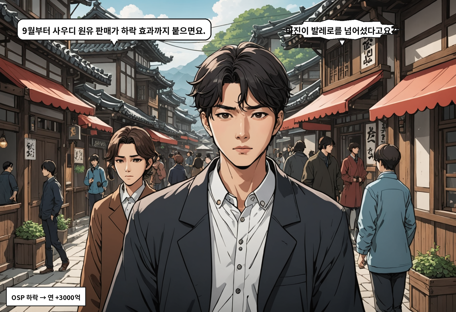 A: 9월부터 사우디 원유 판매가 하락 효과까지 붙으면요. B: 마진이 발레로를 넘어섰다고요?!
