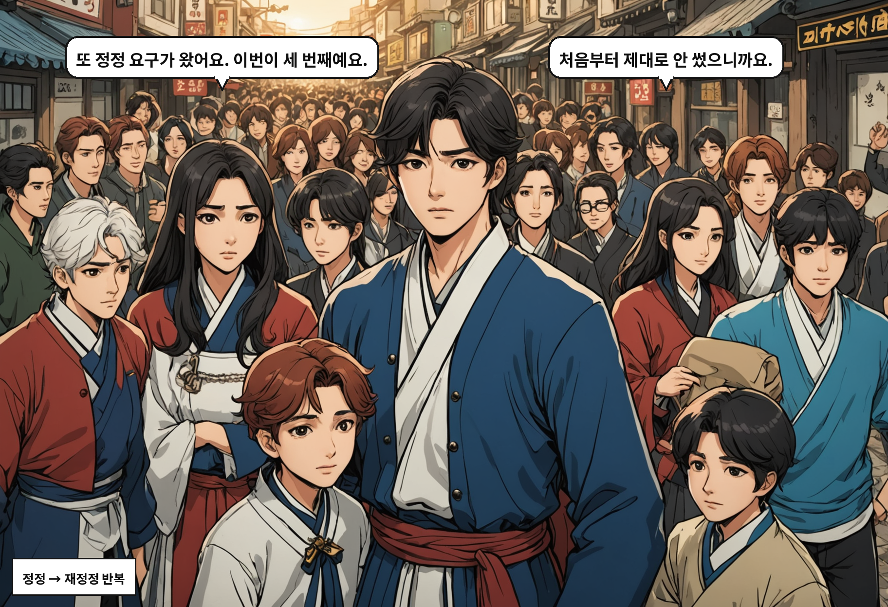 A: 또 정정 요구가 왔어요. 이번이 세 번째예요. B: 처음부터 제대로 안 썼으니까요.