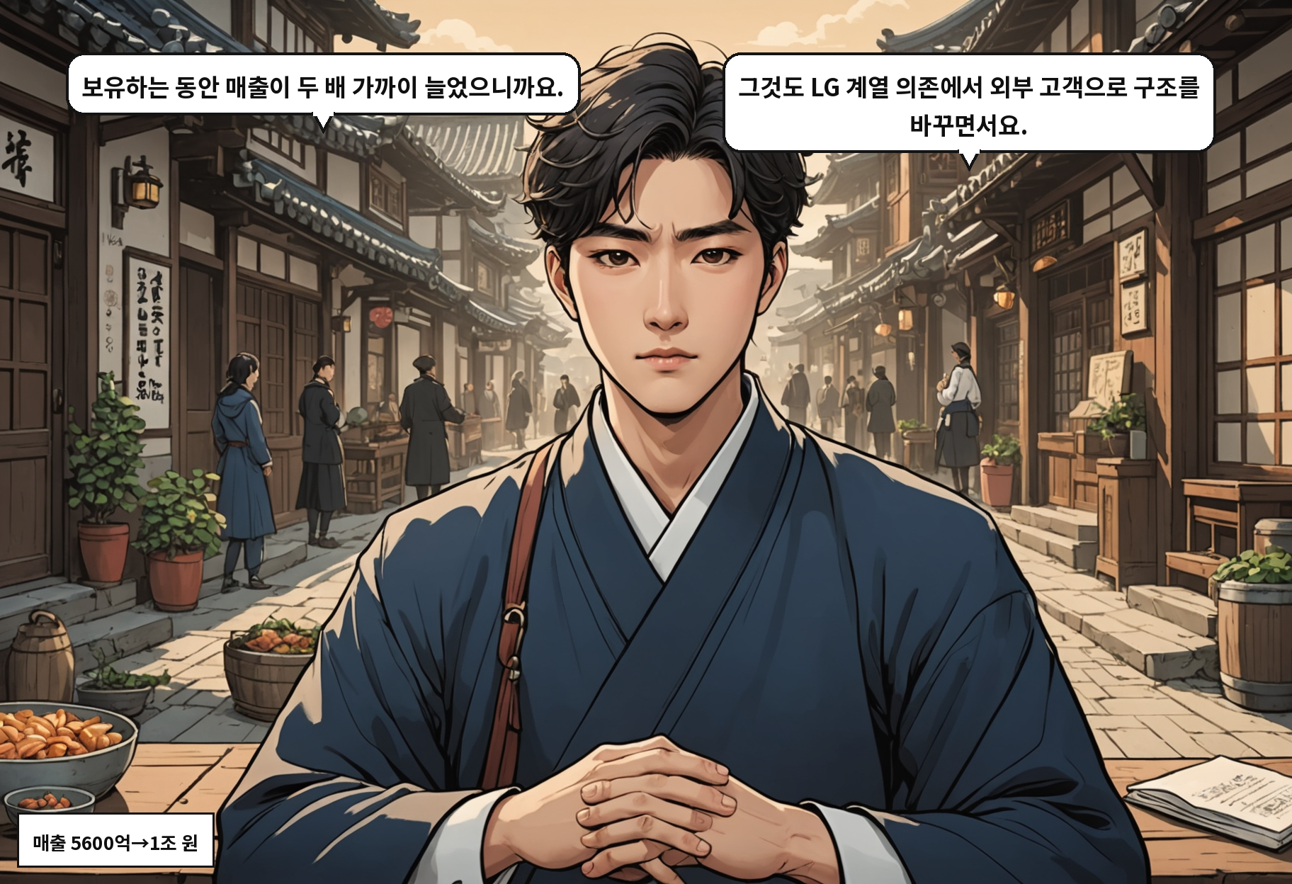 A: 보유하는 동안 매출이 두 배 가까이 늘었으니까요. B: 그것도 LG 계열 의존에서 외부 고객으로 구조를 바꾸면서요.