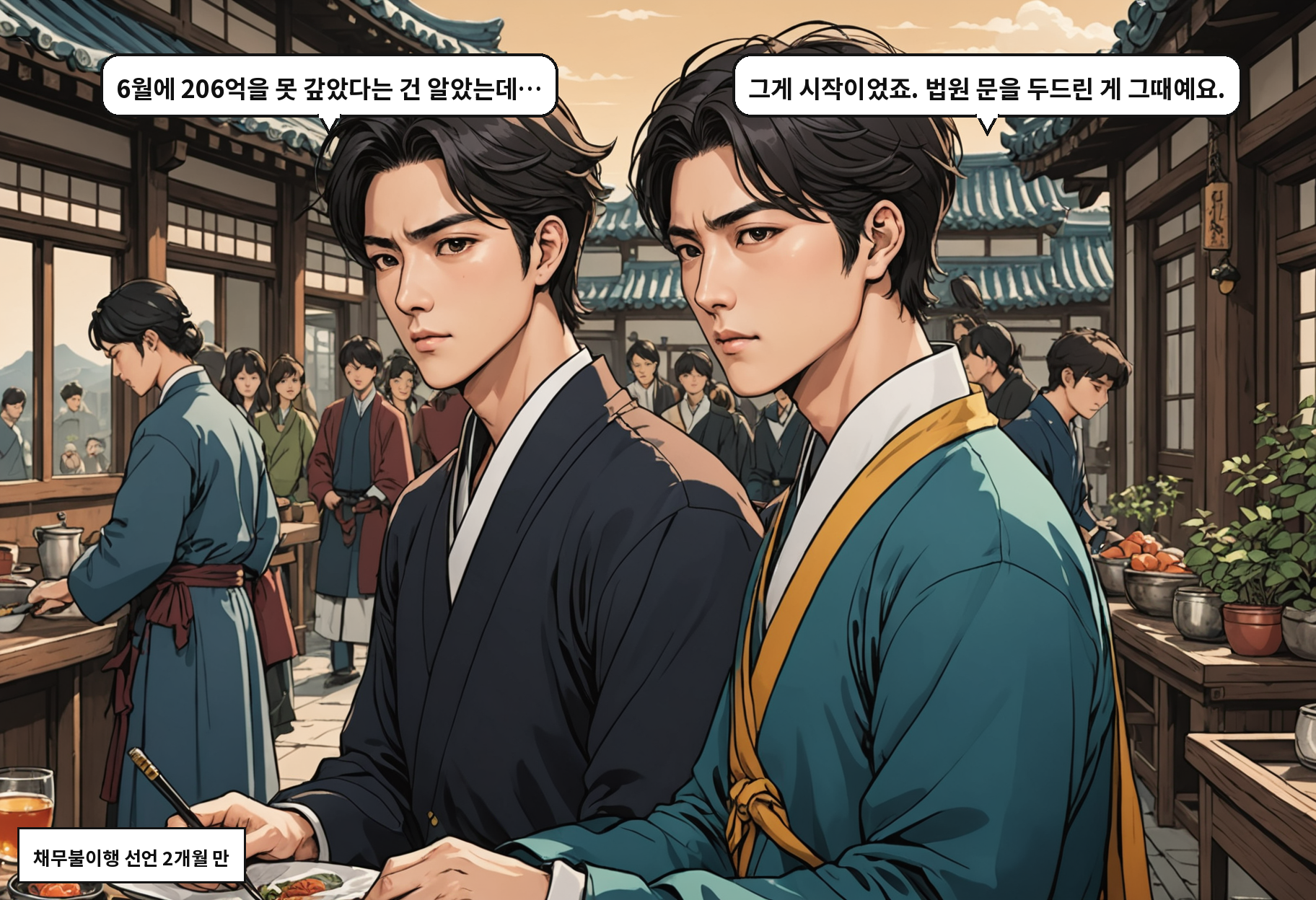 A: 6월에 206억을 못 갚았다는 건 알았는데… B: 그게 시작이었죠. 법원 문을 두드린 게 그때예요.