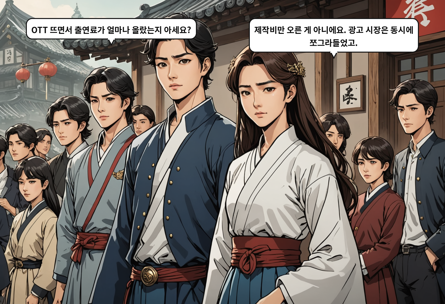 A: OTT 뜨면서 출연료가 얼마나 올랐는지 아세요? B: 제작비만 오른 게 아니에요. 광고 시장은 동시에 쪼그라들었고.