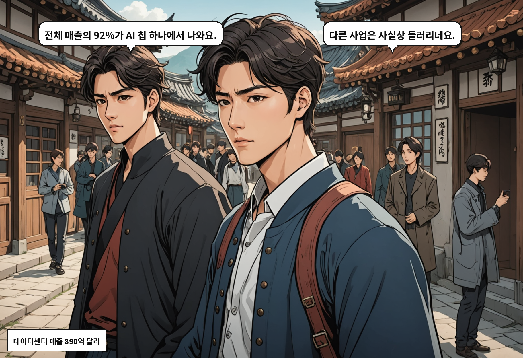 A: 전체 매출의 92%가 AI 칩 하나에서 나와요. B: 다른 사업은 사실상 들러리네요.