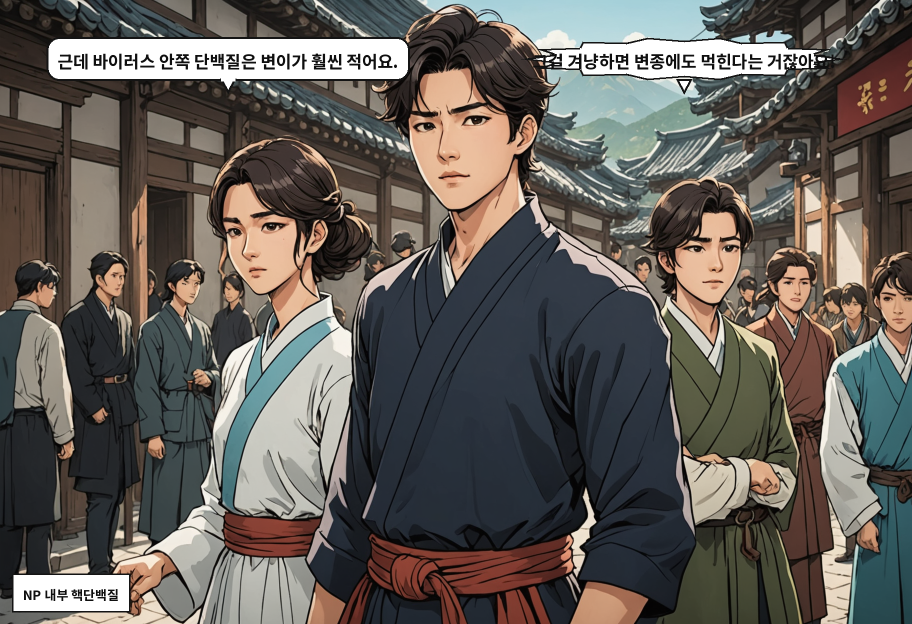A: 근데 바이러스 안쪽 단백질은 변이가 훨씬 적어요. B: 그걸 겨냥하면 변종에도 먹힌다는 거잖아요!