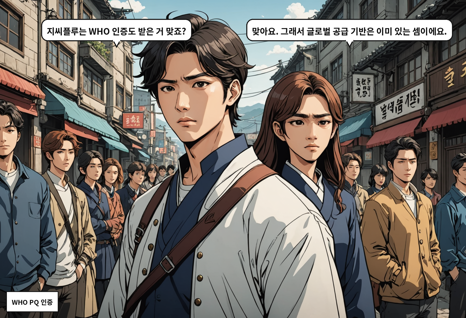 B: 지씨플루는 WHO 인증도 받은 거 맞죠? A: 맞아요. 그래서 글로벌 공급 기반은 이미 있는 셈이에요.