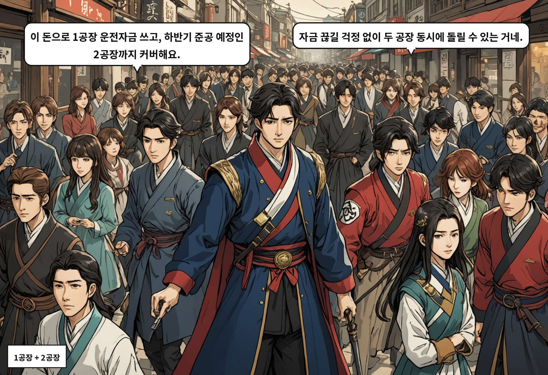 A: 이 돈으로 1공장 운전자금 쓰고, 하반기 준공 예정인 2공장까지 커버해요. B: 자금 끊길 걱정 없이 두 공장 동시에 돌릴 수 있는 거네.