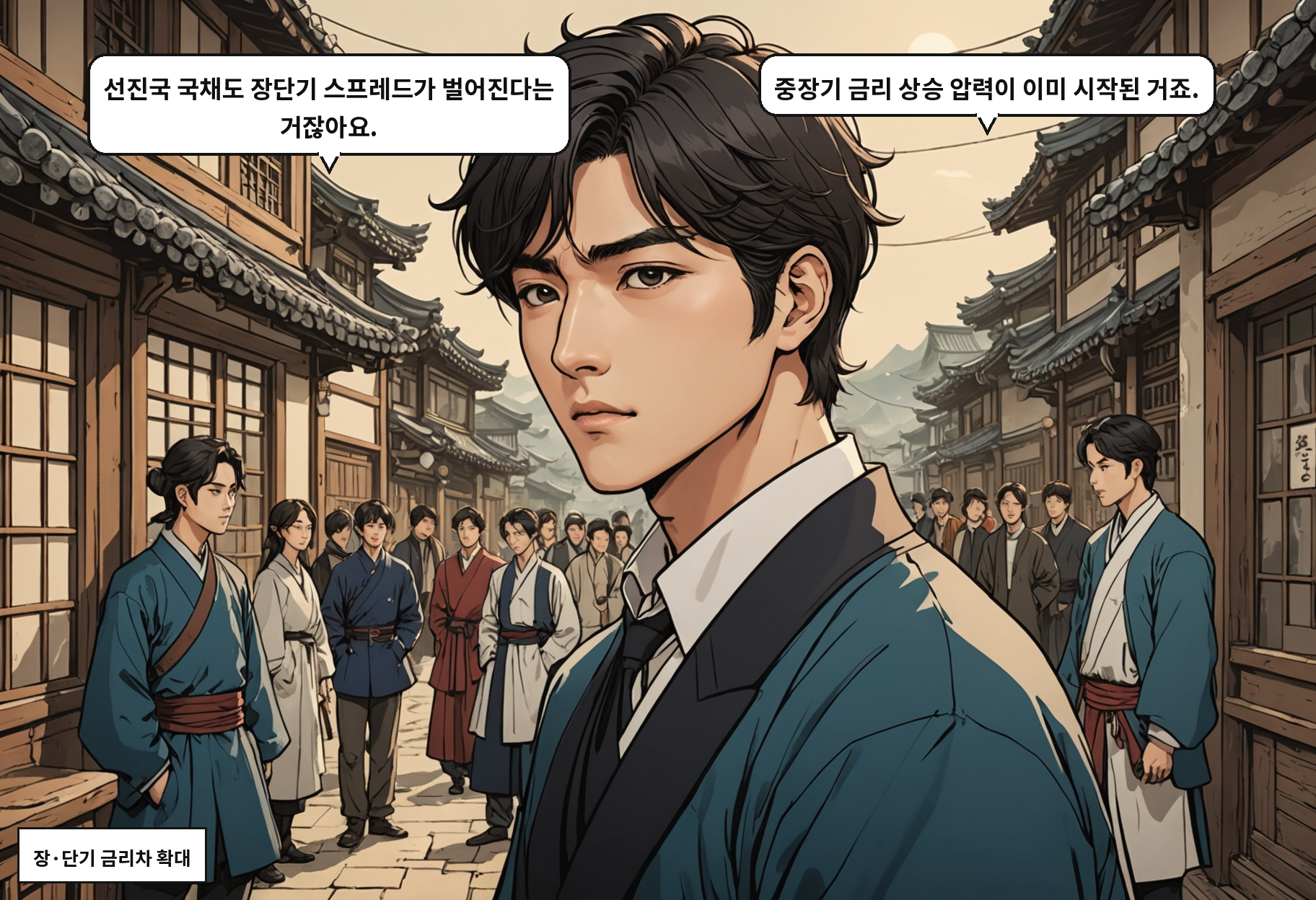 A: 선진국 국채도 장단기 스프레드가 벌어진다는 거잖아요. B: 중장기 금리 상승 압력이 이미 시작된 거죠.
