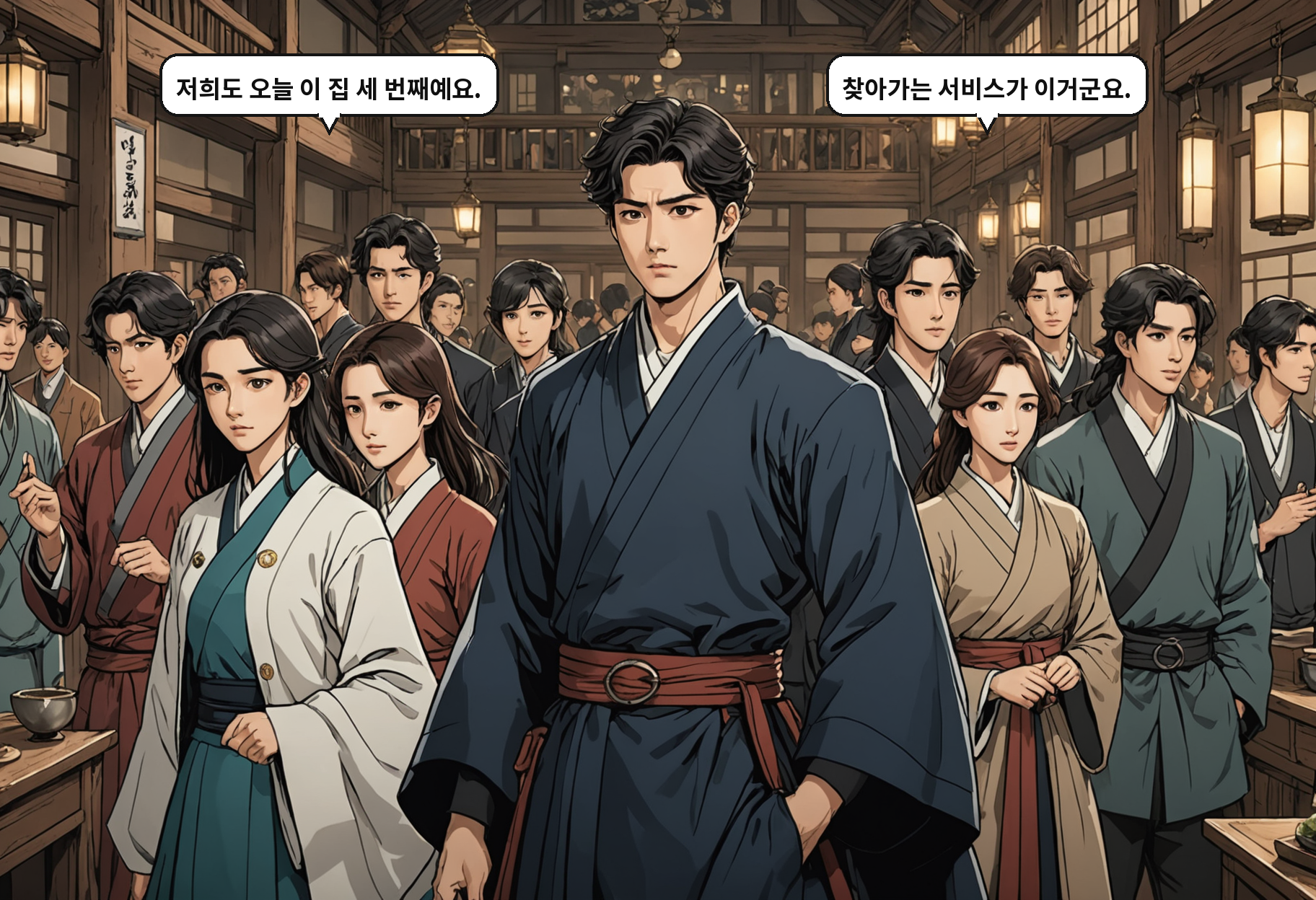 B: 저희도 오늘 이 집 세 번째예요. A: 찾아가는 서비스가 이거군요.